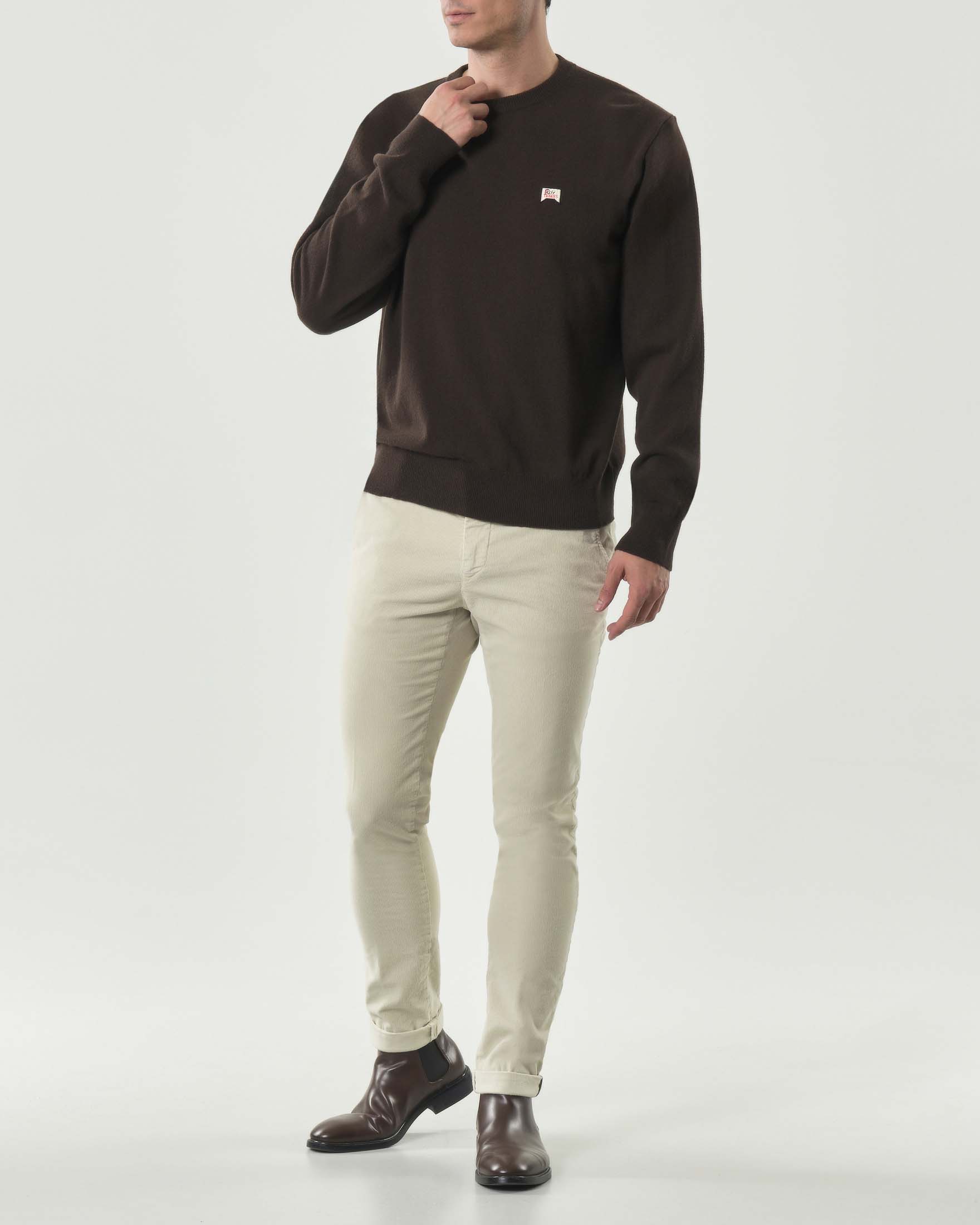 Maglione girocollo over-fit Roy Roger's marrone in pura lana image