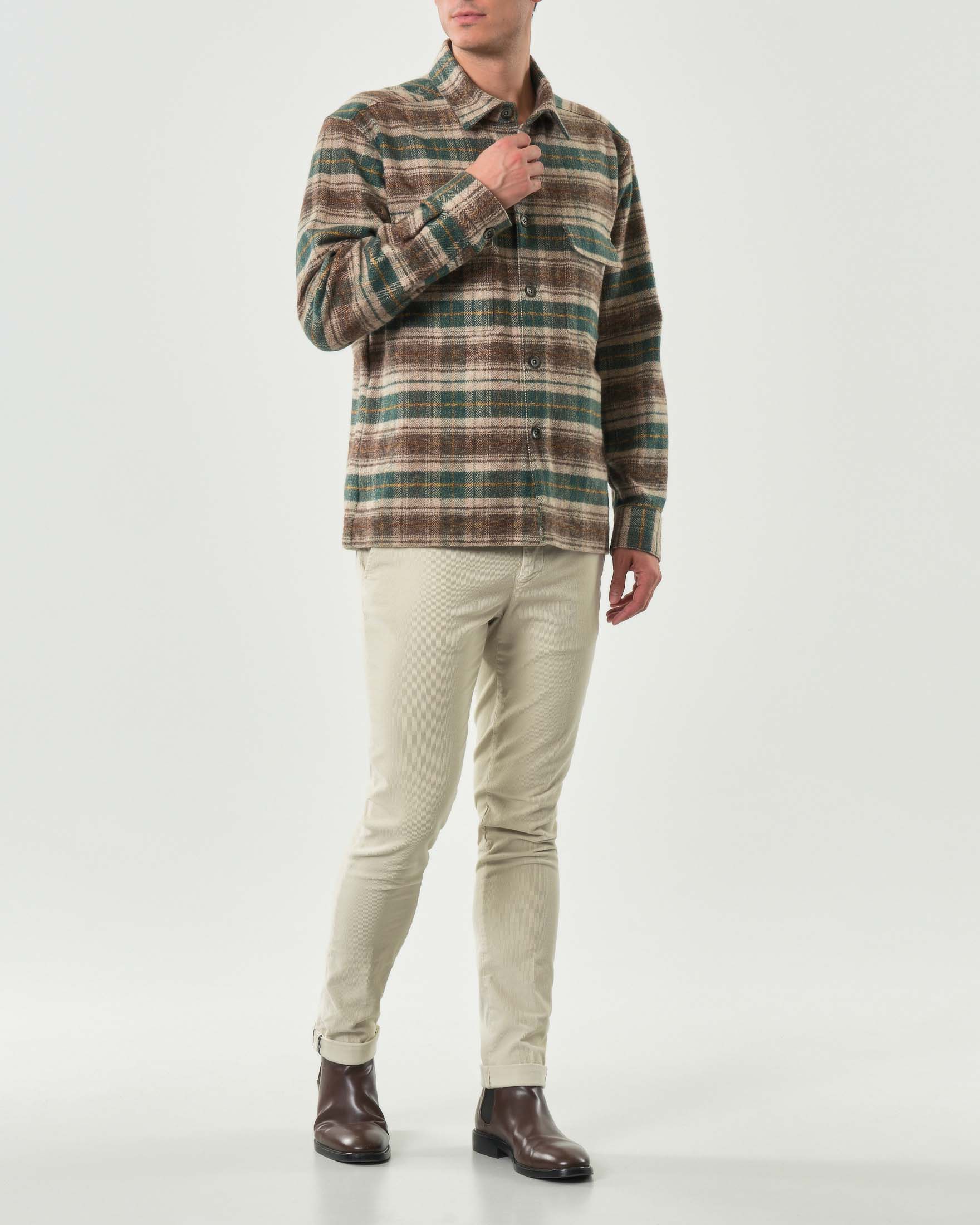 Overshirt Xacus in flanella di cotone a fantasia check noce e verde