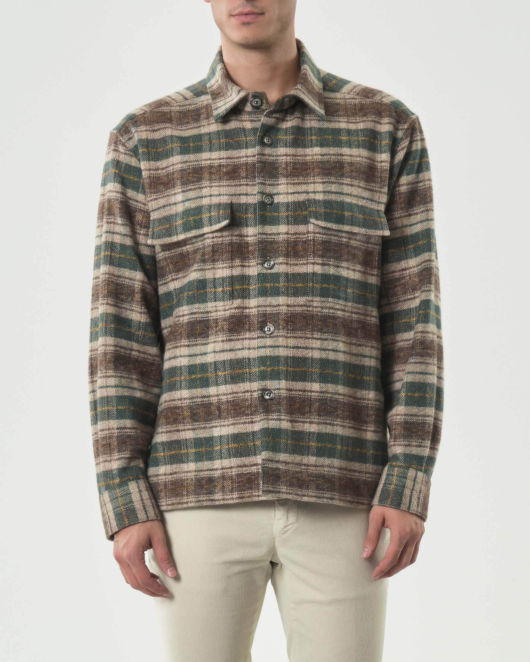 Overshirt Xacus in flanella di cotone a fantasia check noce e verde image