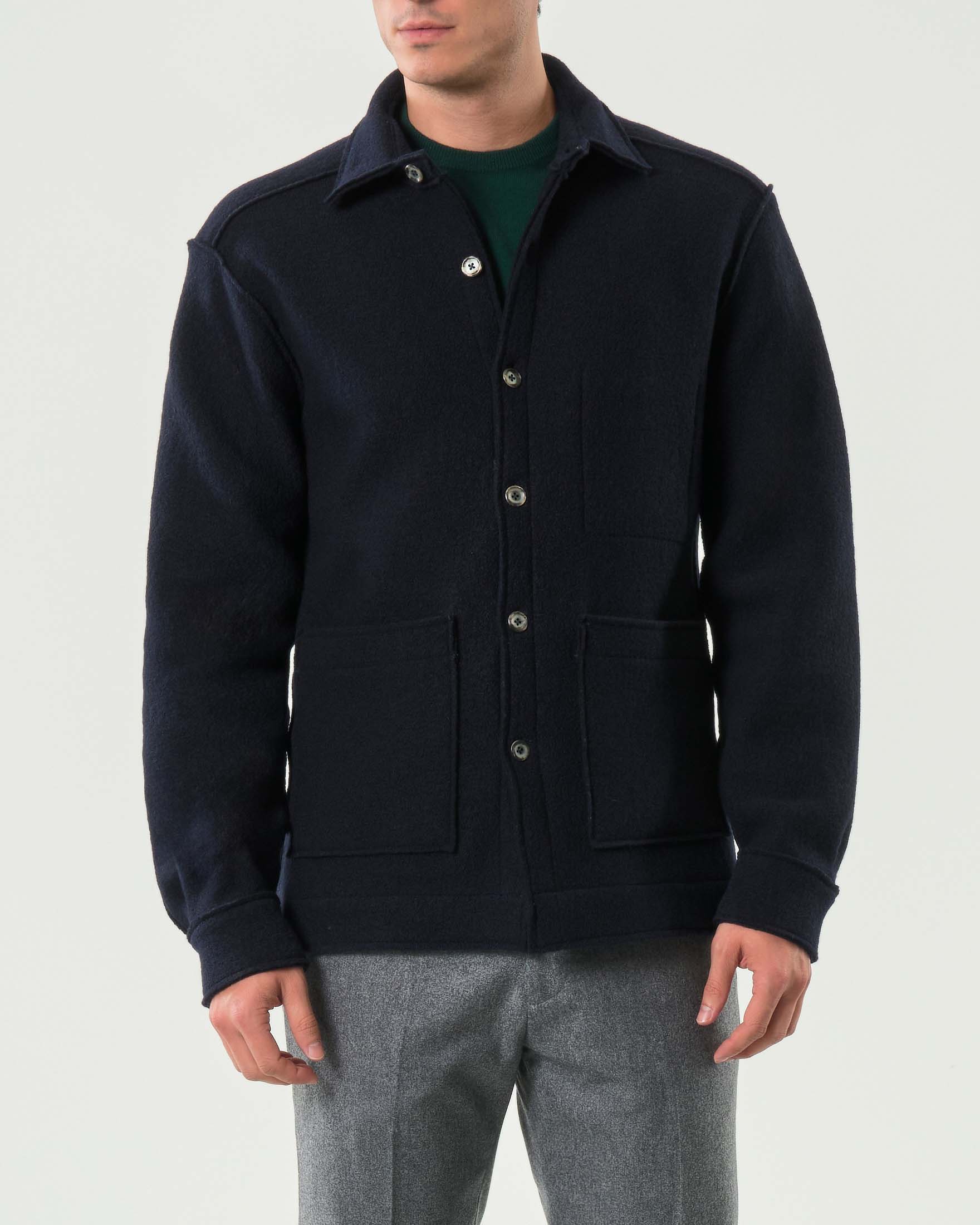 Overshirt Xacus blu in lana bouclé con collo a camicia image