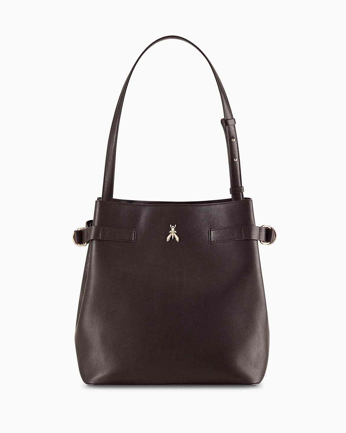 Secchiello color testa di moro Patrizia Pepe in pelle martellata con fibbie laterali e tracolla regolabile