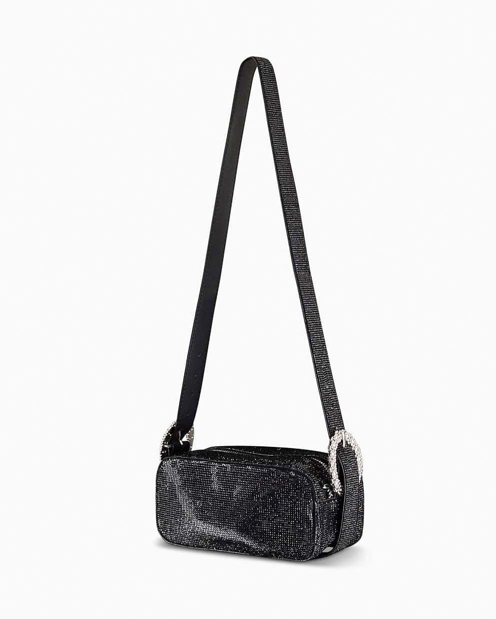 Borsa allungata nera Patrizia Pepe (IM)PERFECTION a bauletto in pelle con strass applicati all over e scritta logo in negativo image