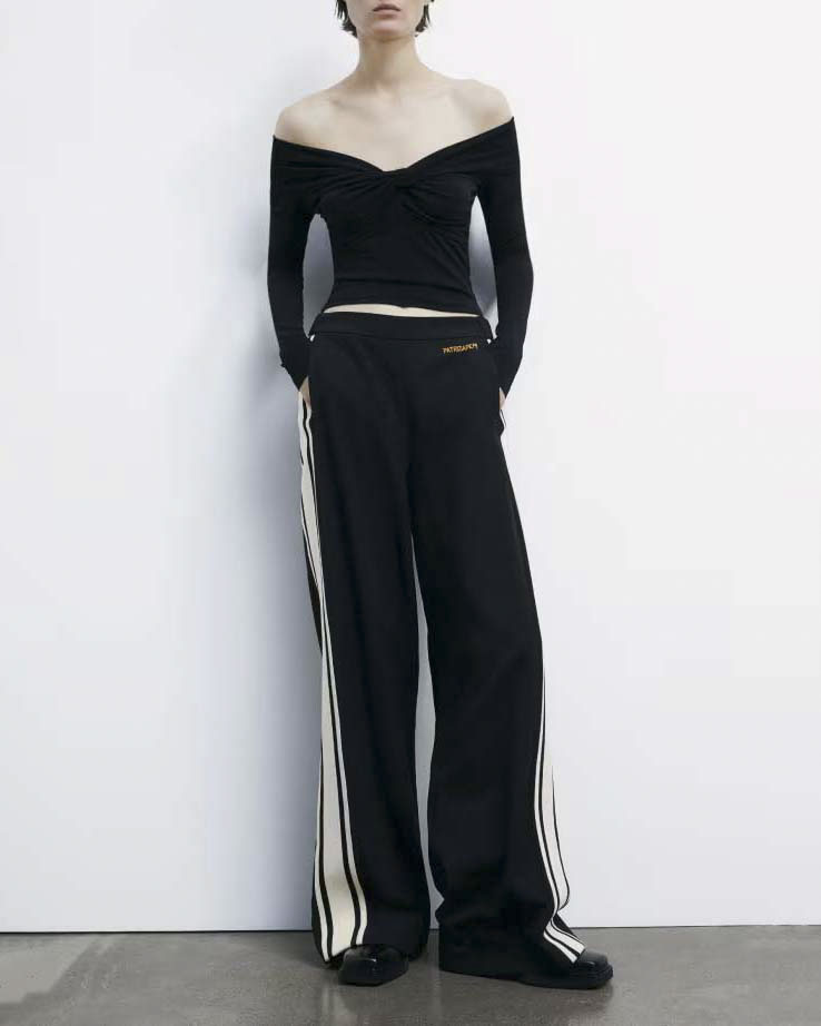 Pantaloni neri Patrizia Pepe Racing con bande laterali bianche