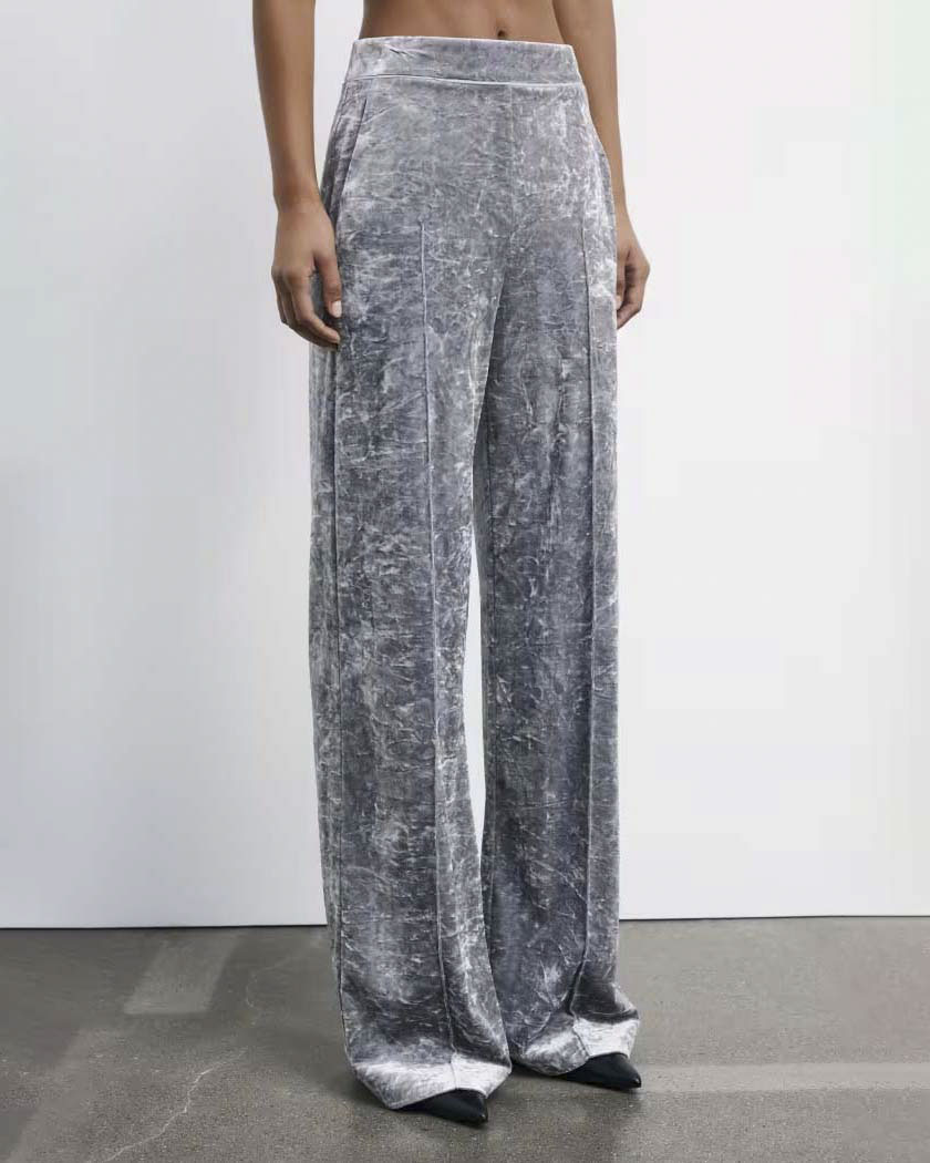 Pantaloni palazzo grigi in vellutto Patrizia Pepe ESSENTIAL dalla linea a palazzo image