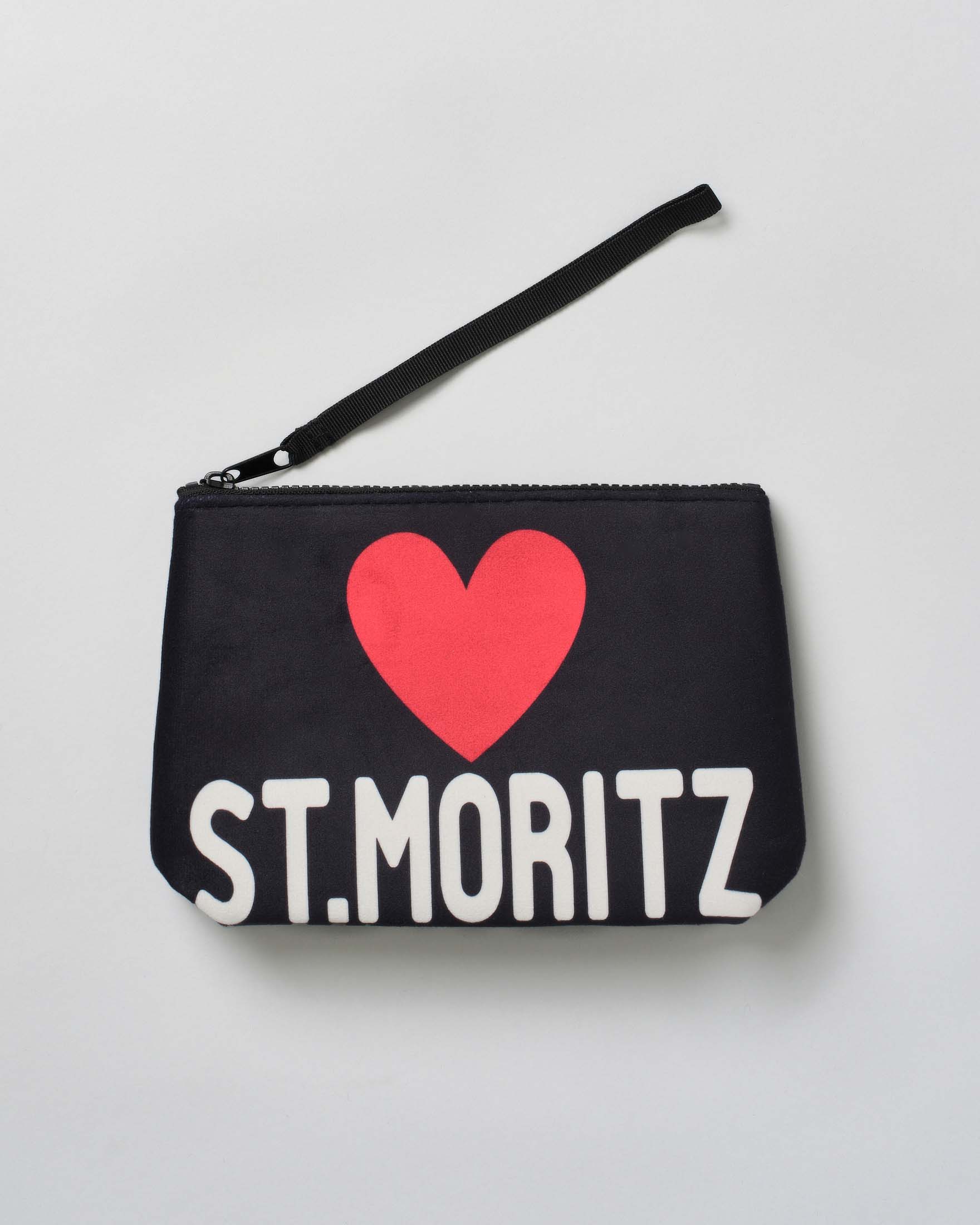 Pochette MC2 Saint Barth nera effetto scuba con scritta St.Moritz e cuore stampati
