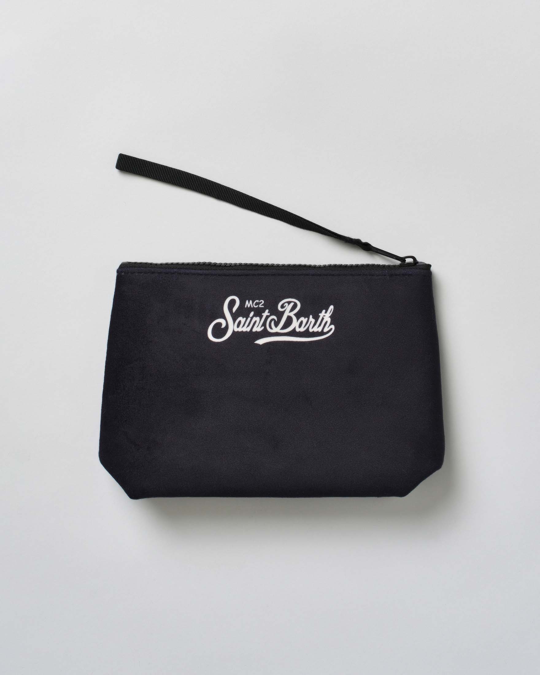 Pochette MC2 Saint Barth nera effetto scuba con scritta St.Moritz e cuore stampati image