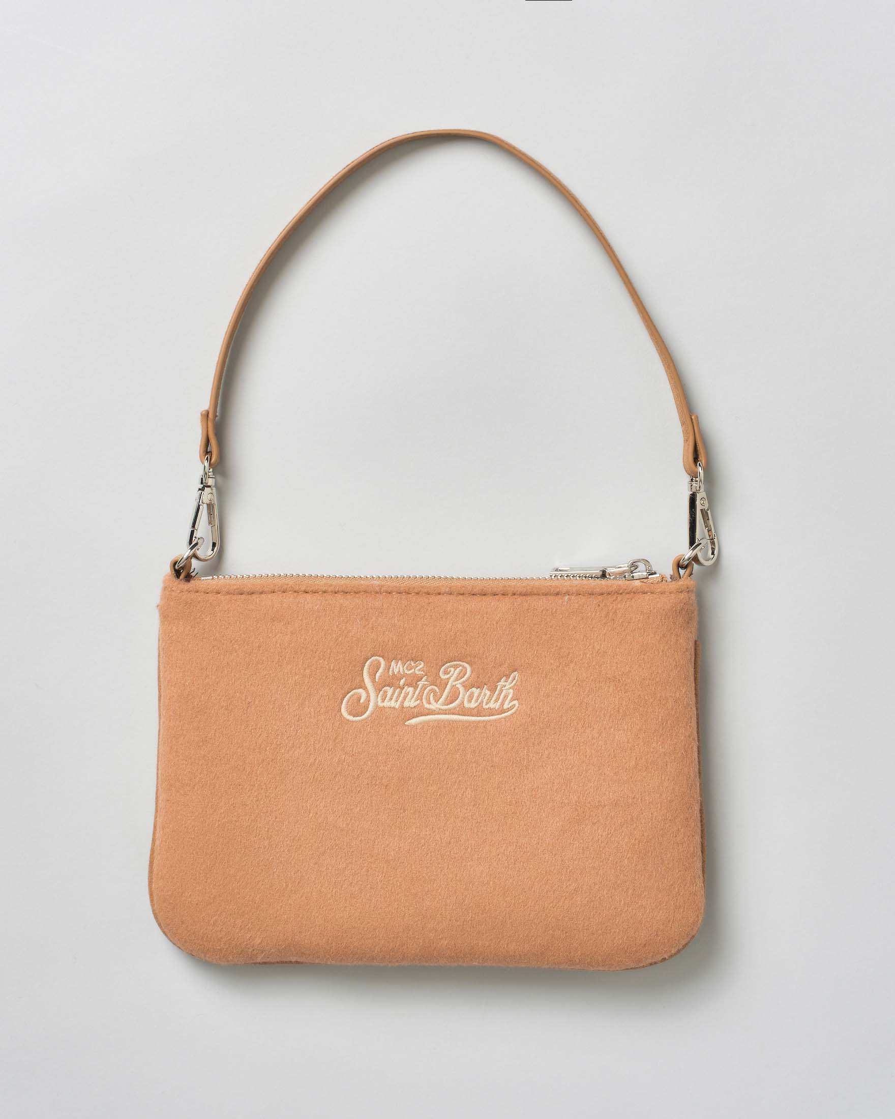 Pochette Parisienne MC2 Saint Barth color cammello in feltro con scritta logo ricamata cammello image