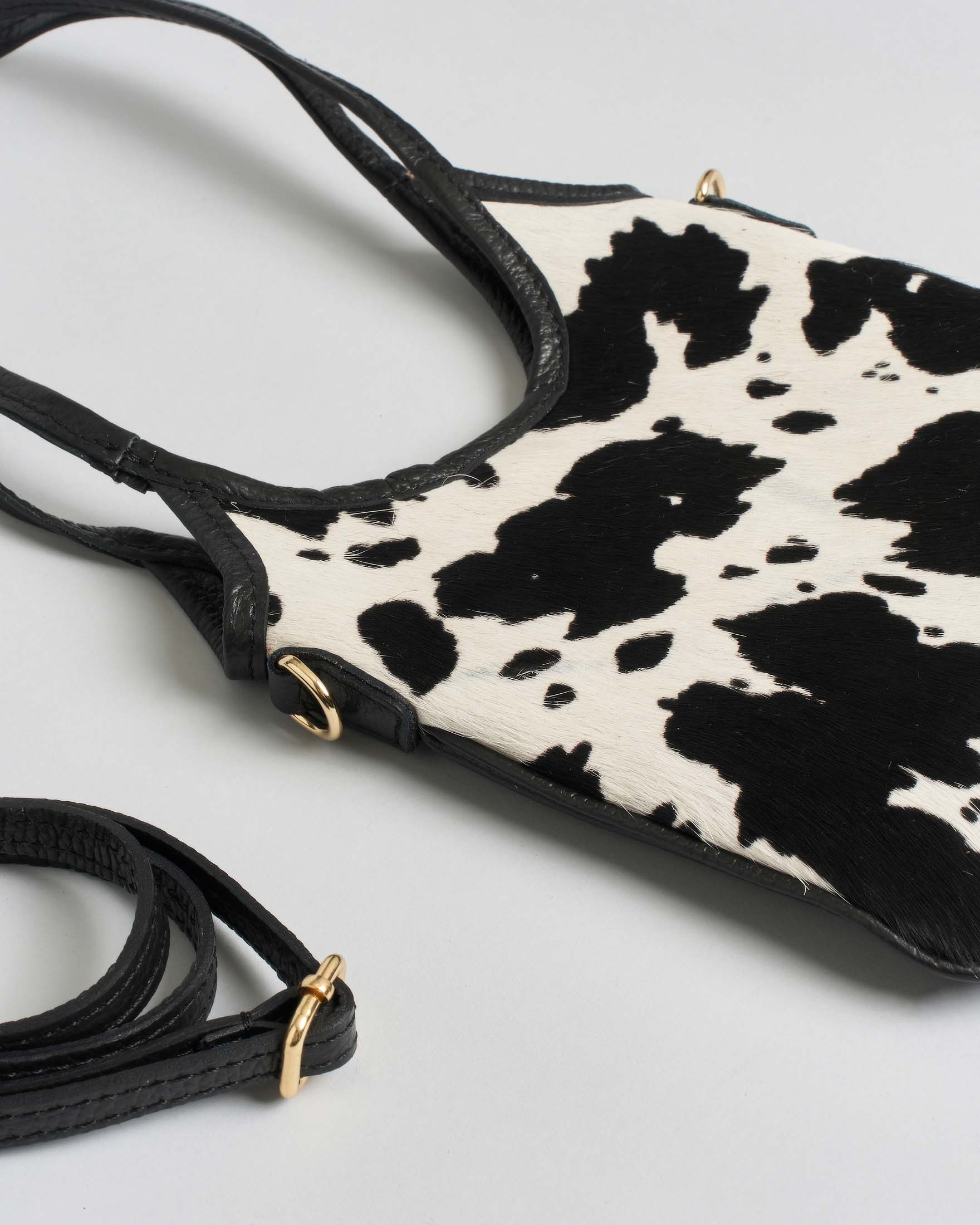 Mini tote bag nera Hlo! in pelle martellata con parte frontale in cavallino zebrato image