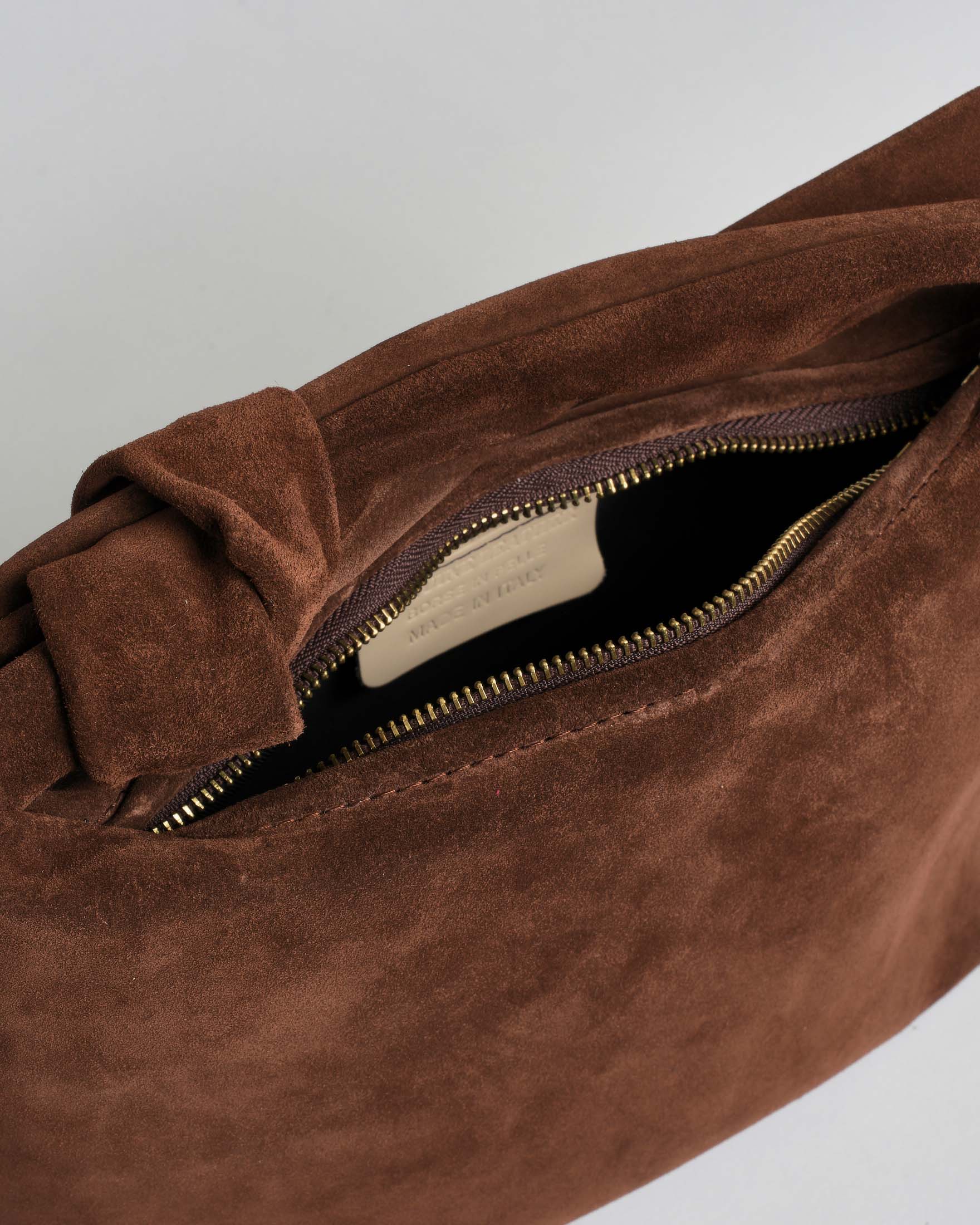 Borsa a mano Hlo! marrone in suede con motivo a nodo sul manico image