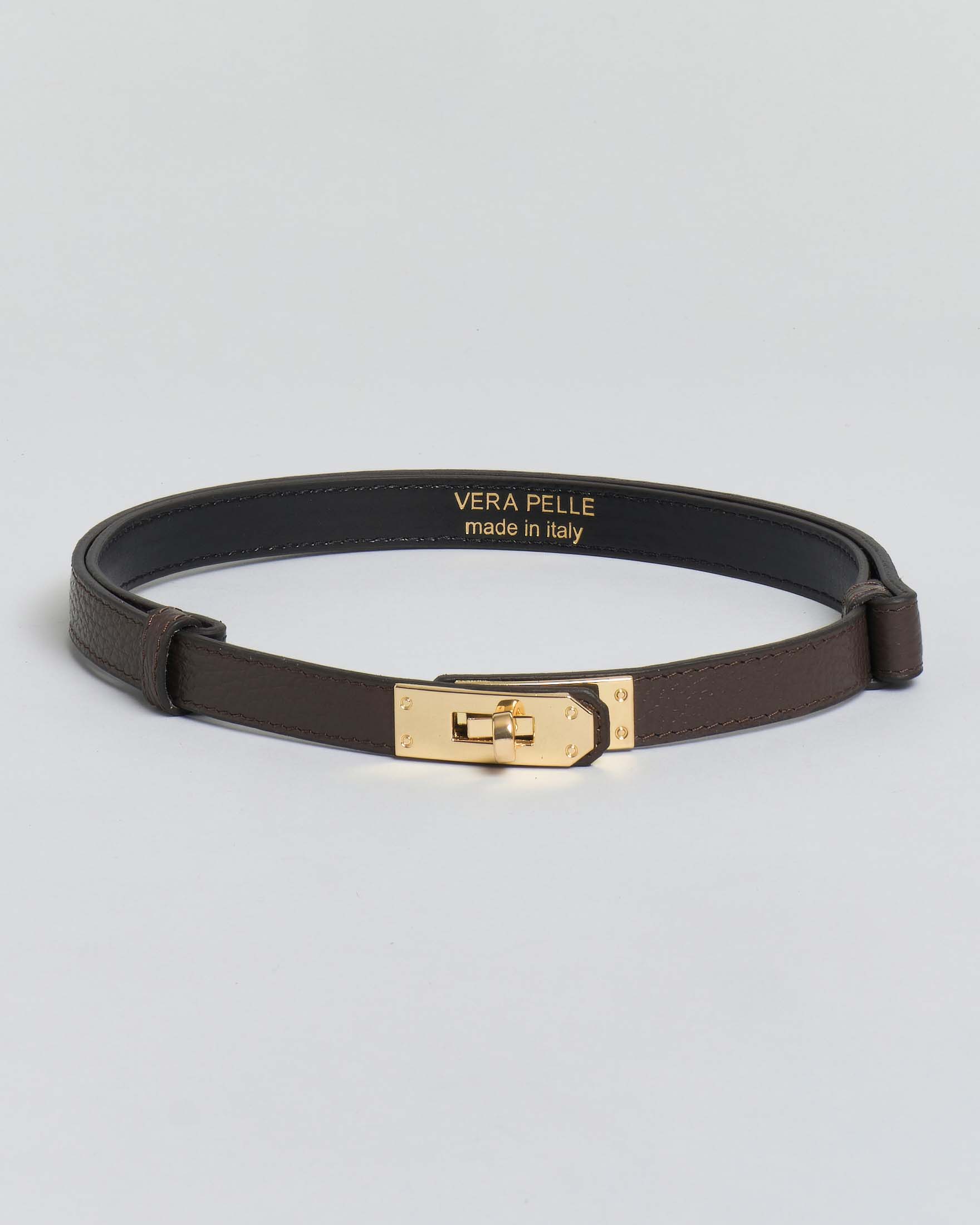 Cintura Hlo! marrone in pelle martella chiusura in metallo dorato a girello