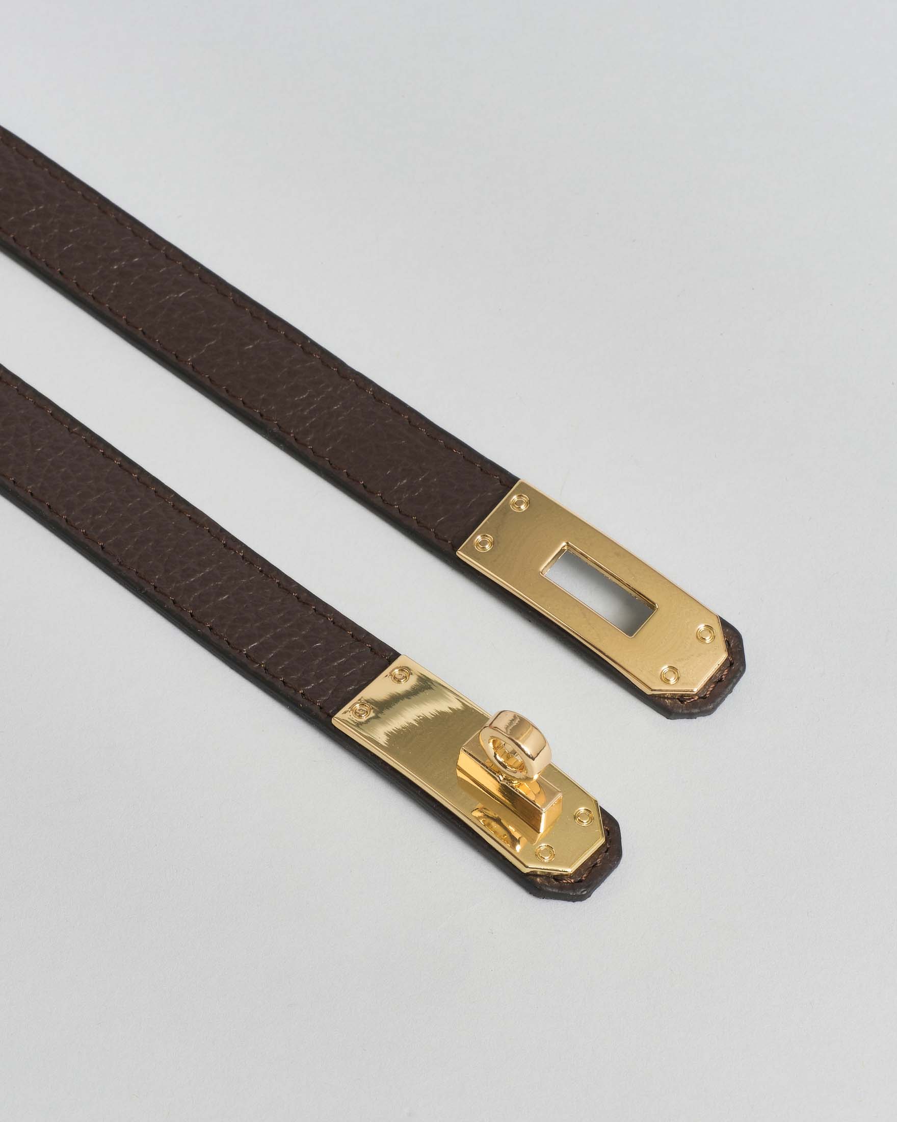 Cintura Hlo! marrone in pelle martella chiusura in metallo dorato a girello image