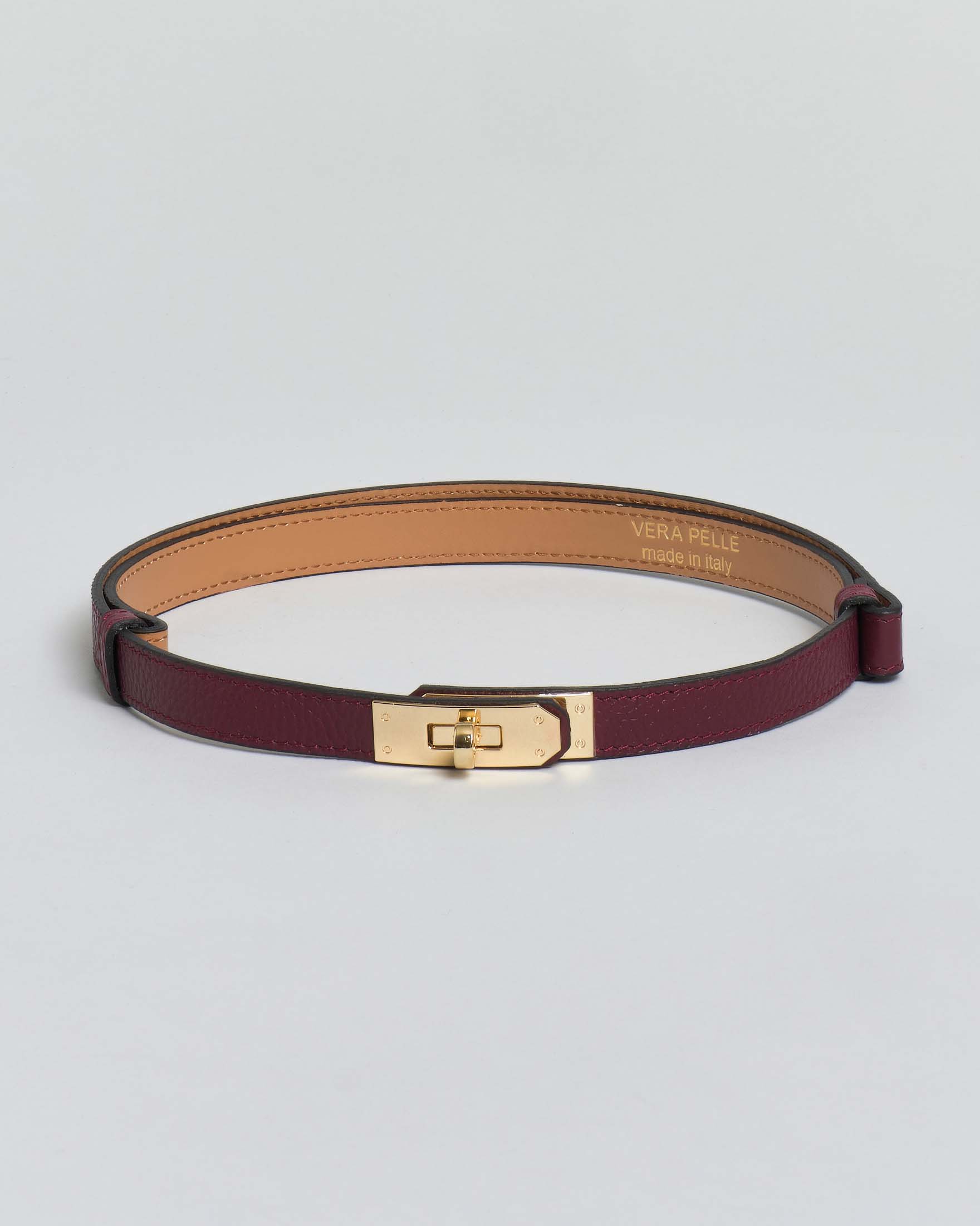 Cintura Hlo! bordeaux in pelle martella chiusura in metallo dorato a girello