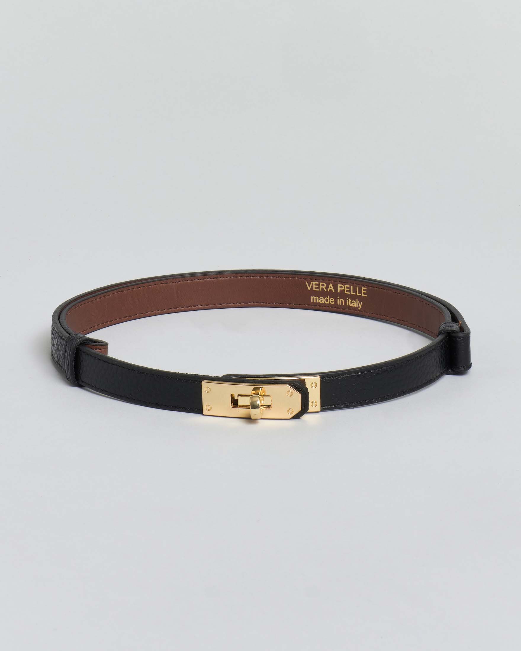 Cintura Hlo! nera in pelle martella chiusura in metallo dorato a girello