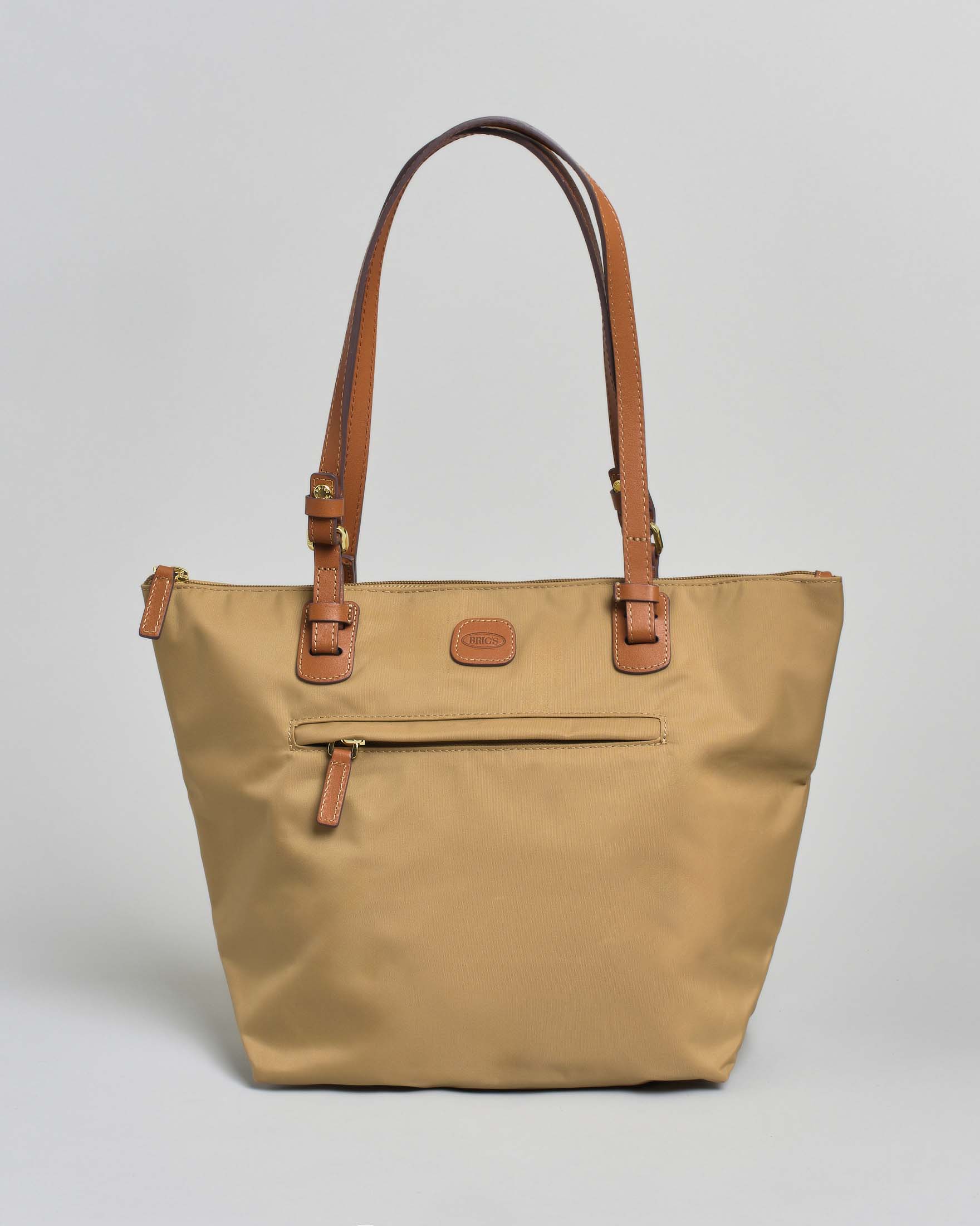 Shopping bag color havana misura media Bric's in nylon con manici in pelle color cuoio