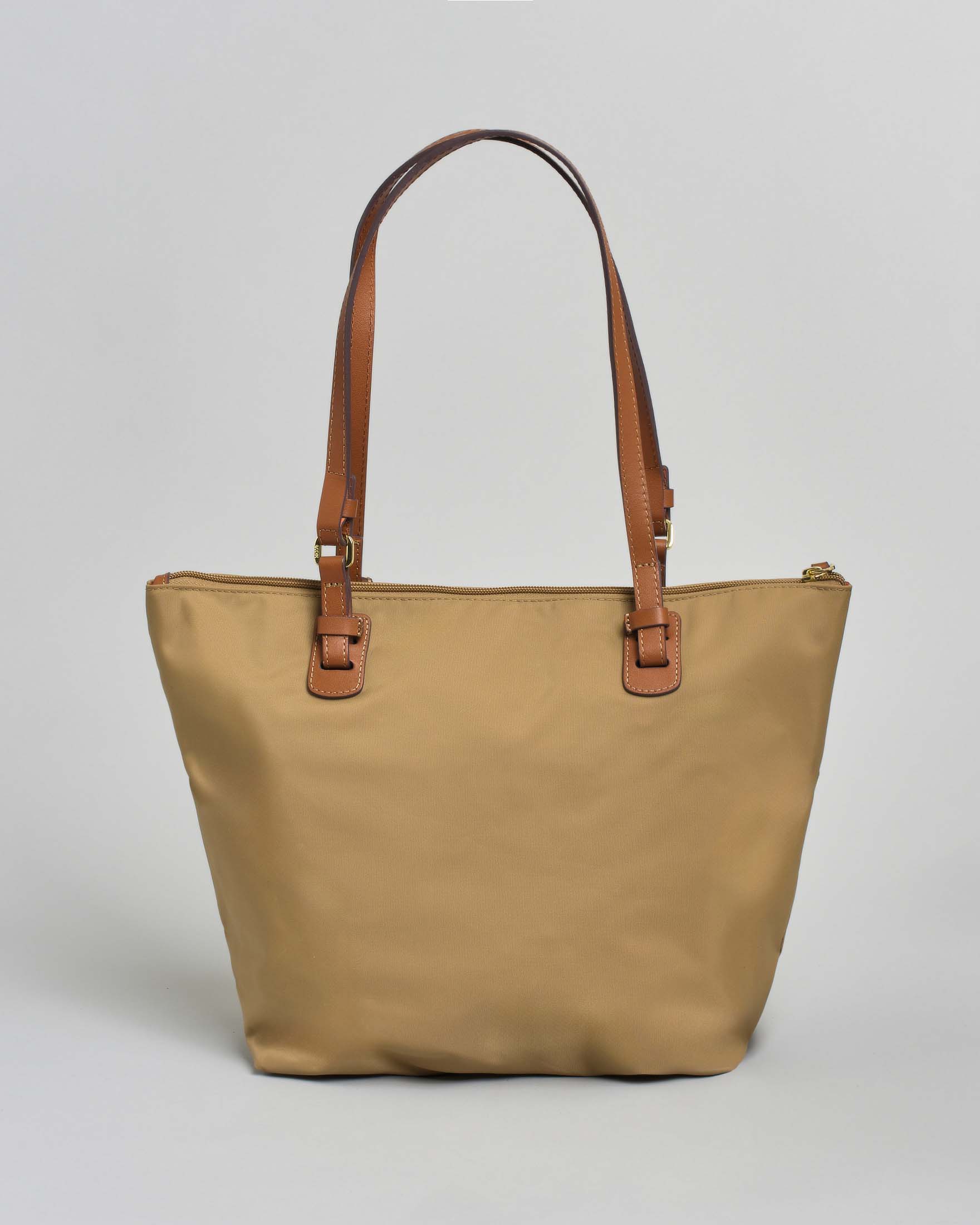 Shopping bag Bric's color havana misura media Bric's in nylon con manici in pelle color cuoio
