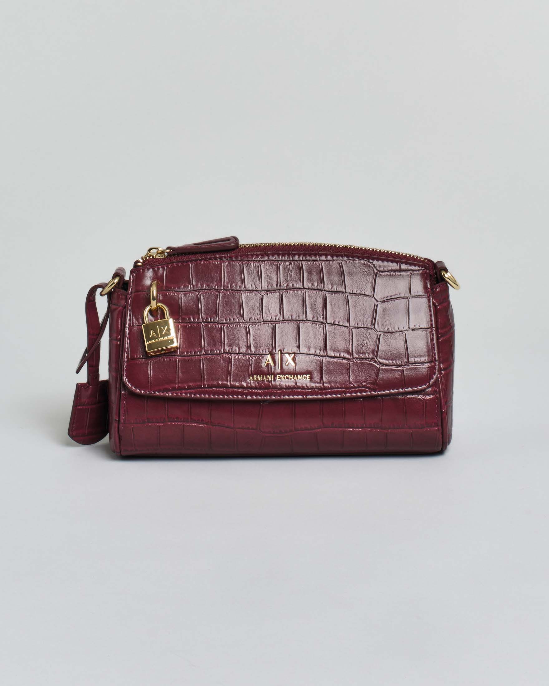 Borsa a tracolla bordeaux Exchange in similpelle stampa cocco con tasca a patta frontale