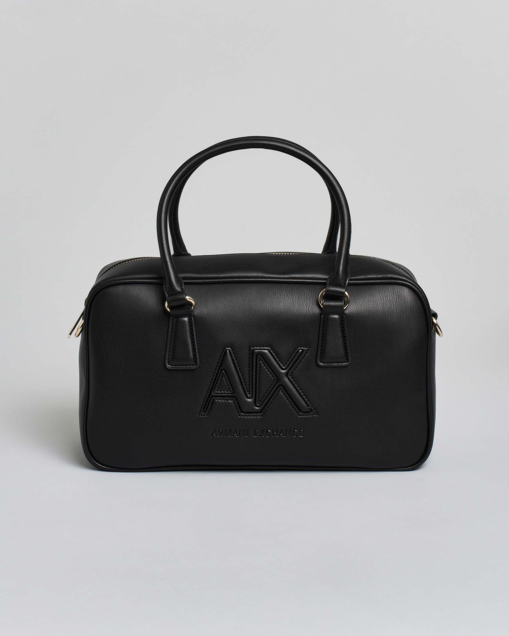 Bauletto nero Armani Exchange in similpelle liscia con scritta logo in rilievo