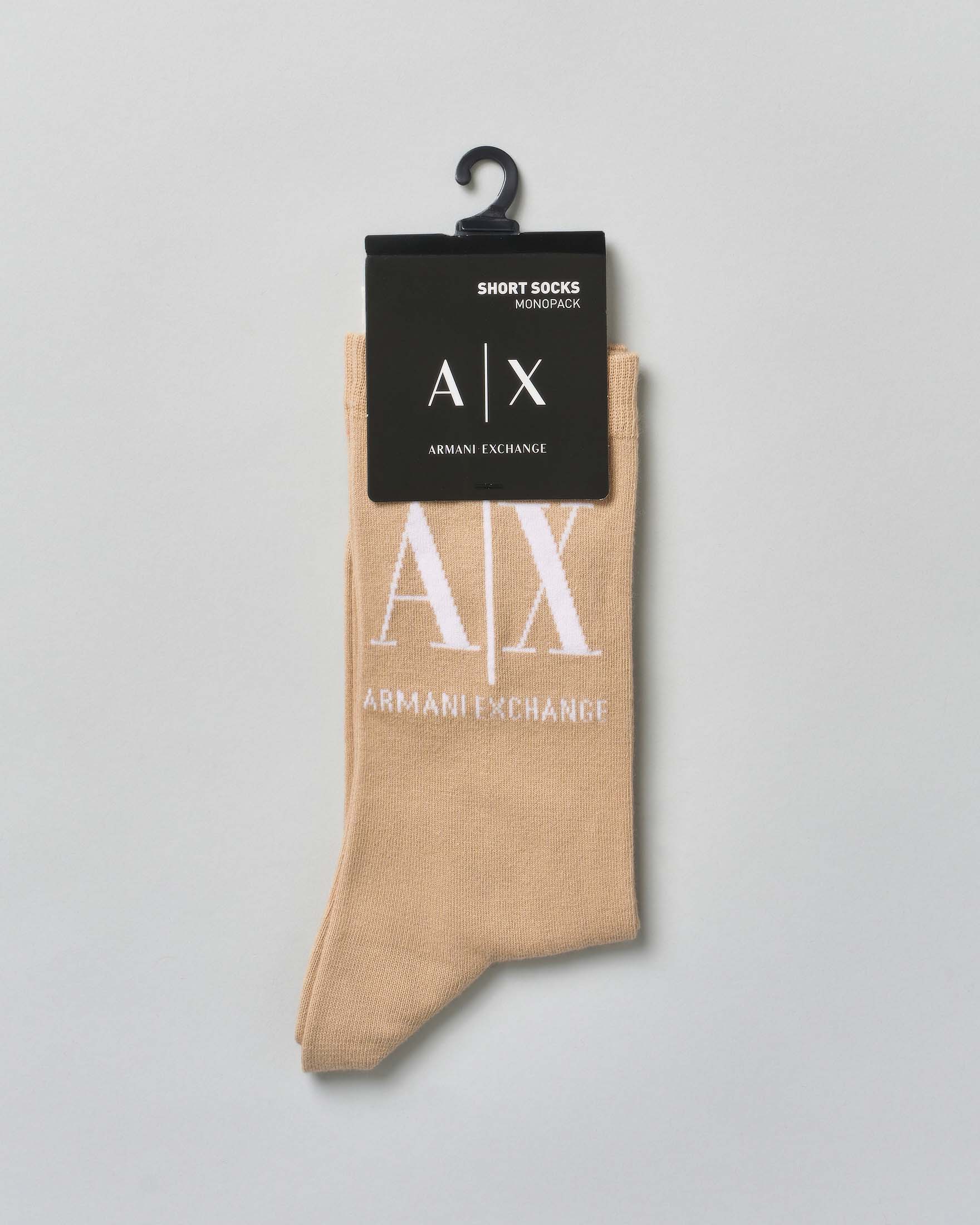 Calzettoni beige Armani Exchange in cotone con logo jacquard a contrasto