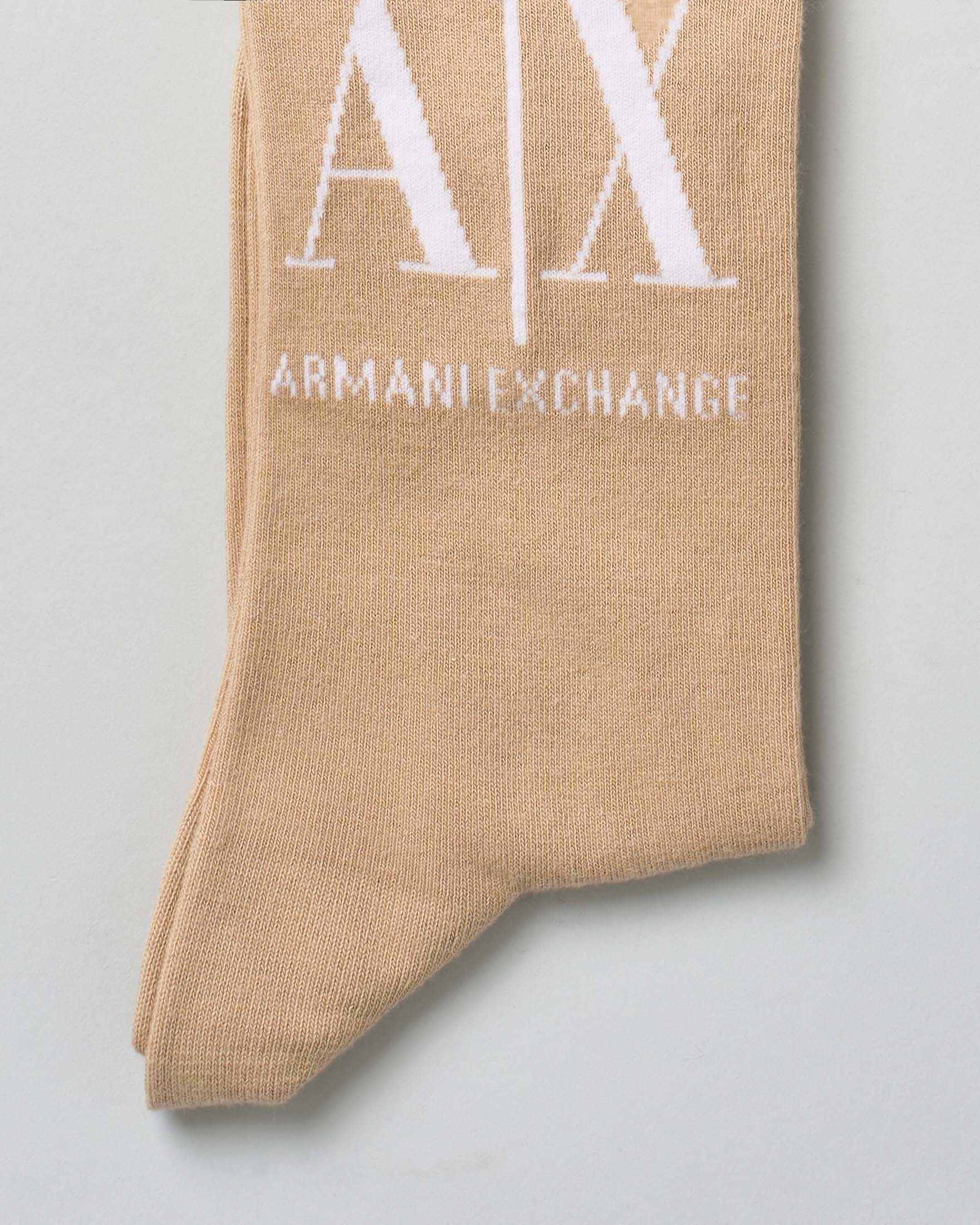 Calzettoni beige Armani Exchange in cotone con logo jacquard a contrasto image