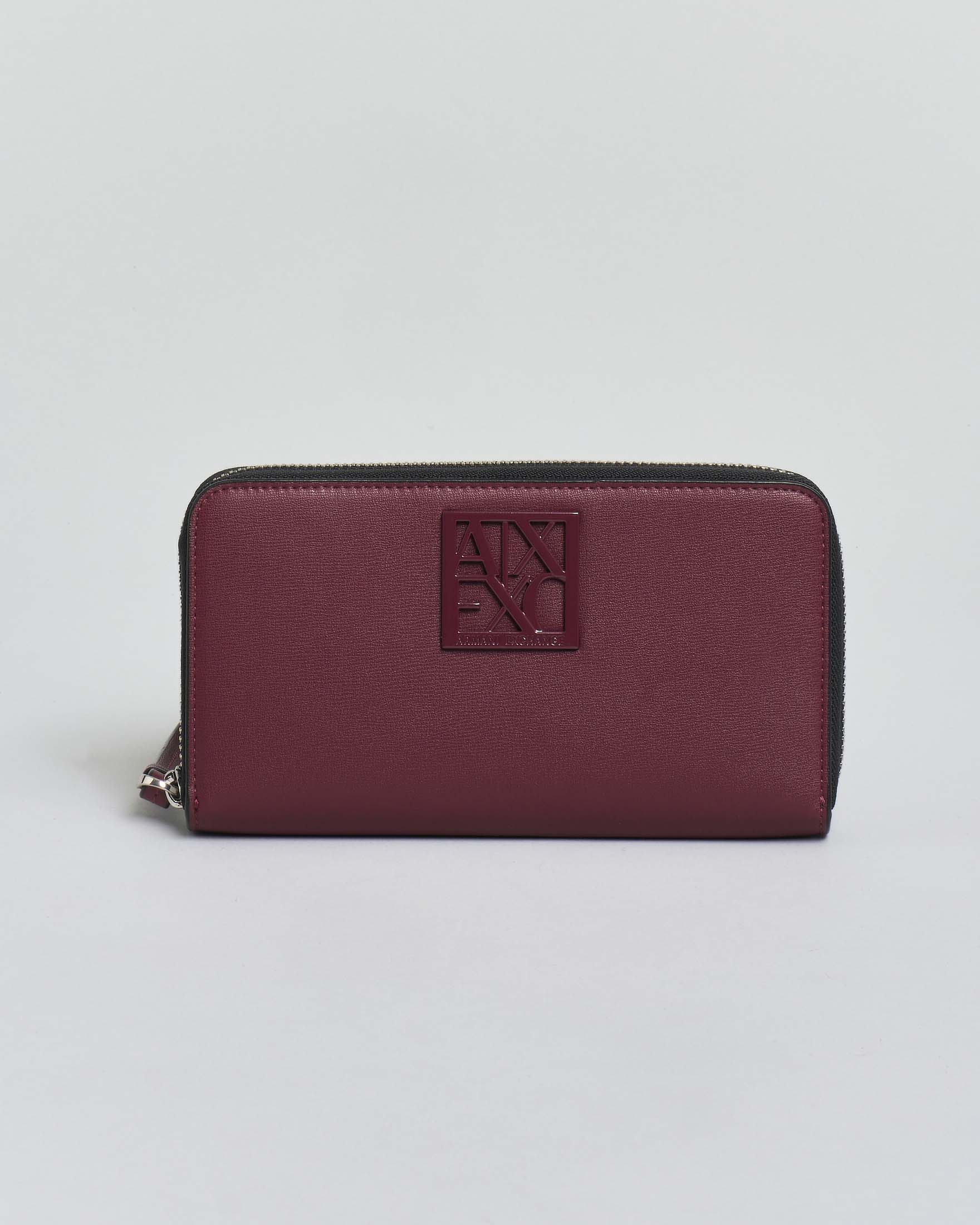 Portafoglio bordeaux Armani Exchange in similpelle con fibbia smaltata tono su tono
