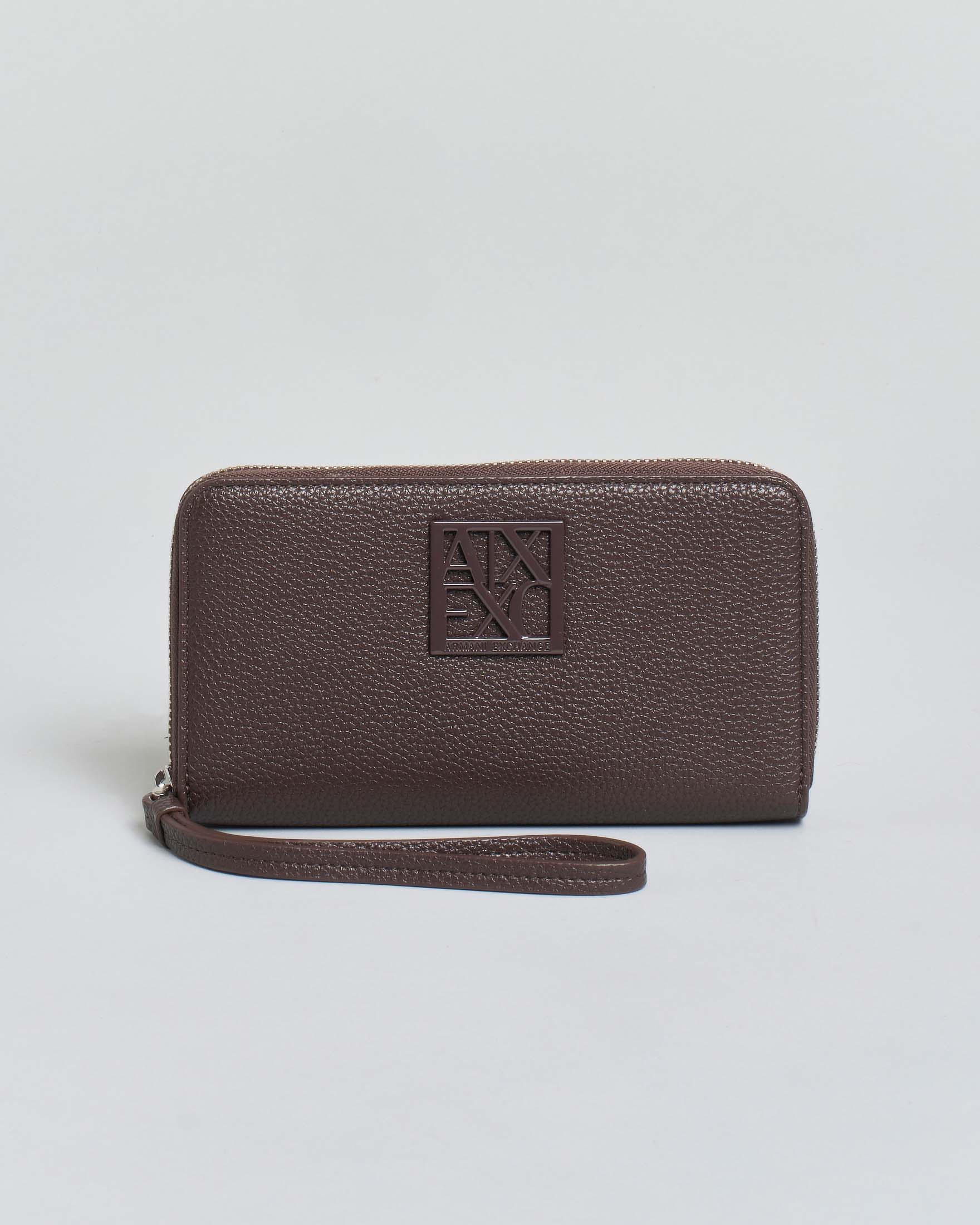 Portafoglio color testa di moro Armani Exchange in similpelle con fibbia smaltata tono su tono