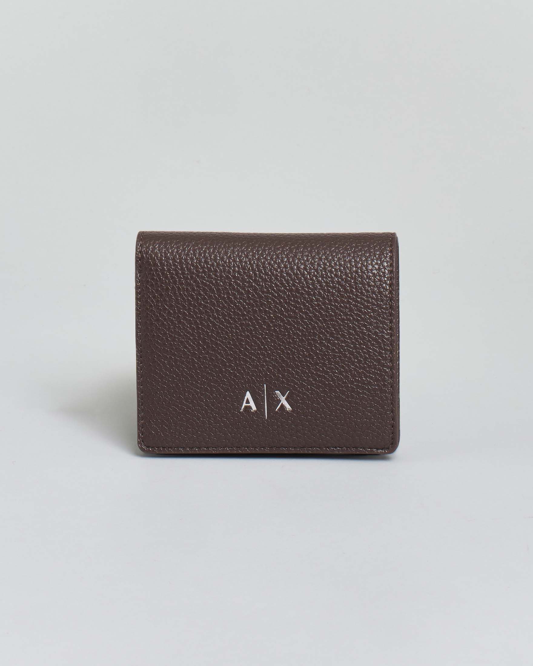 Portafogli Armani Exchange color testa di moro effetto pelle martellata con logo in rilievo