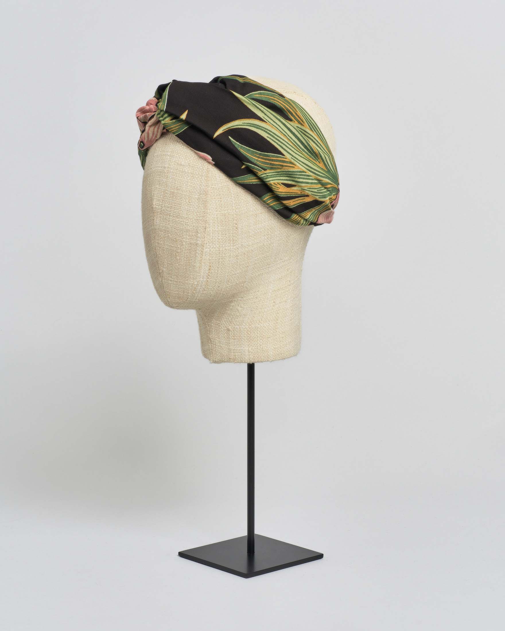 Fascia per capelli nera One Hundred Stars a fantasia orchidee verdi in misto modal e cupr