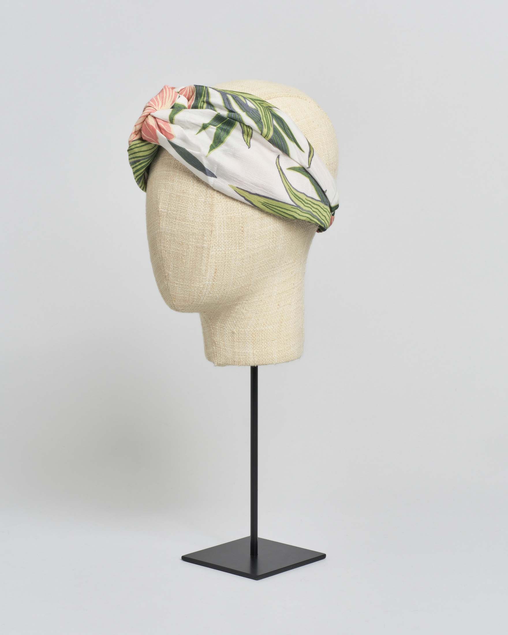 Fascia per capelli avorio One Hundred Stars a fantasia orchidee verdi in misto modal e cupr