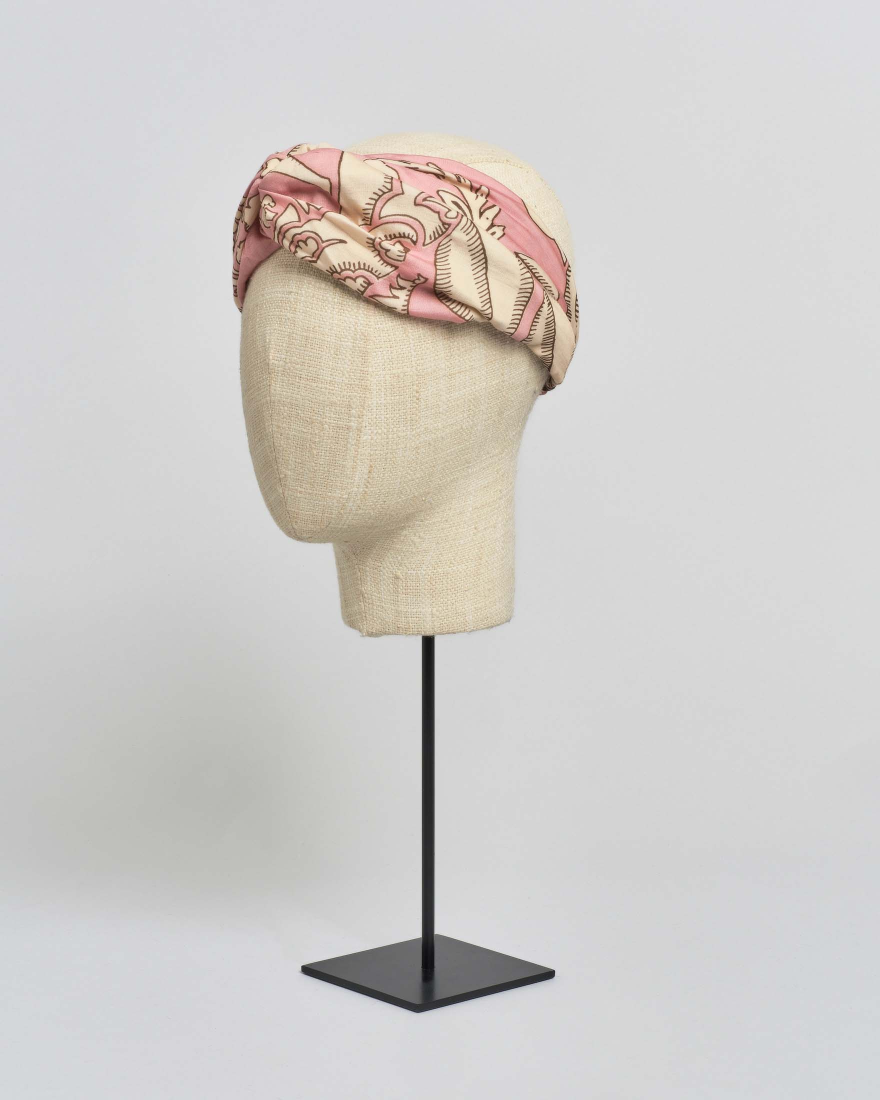 Fascia per capelli beige One Hundred Stars a fantasia ramage rosa in misto modal e cupr