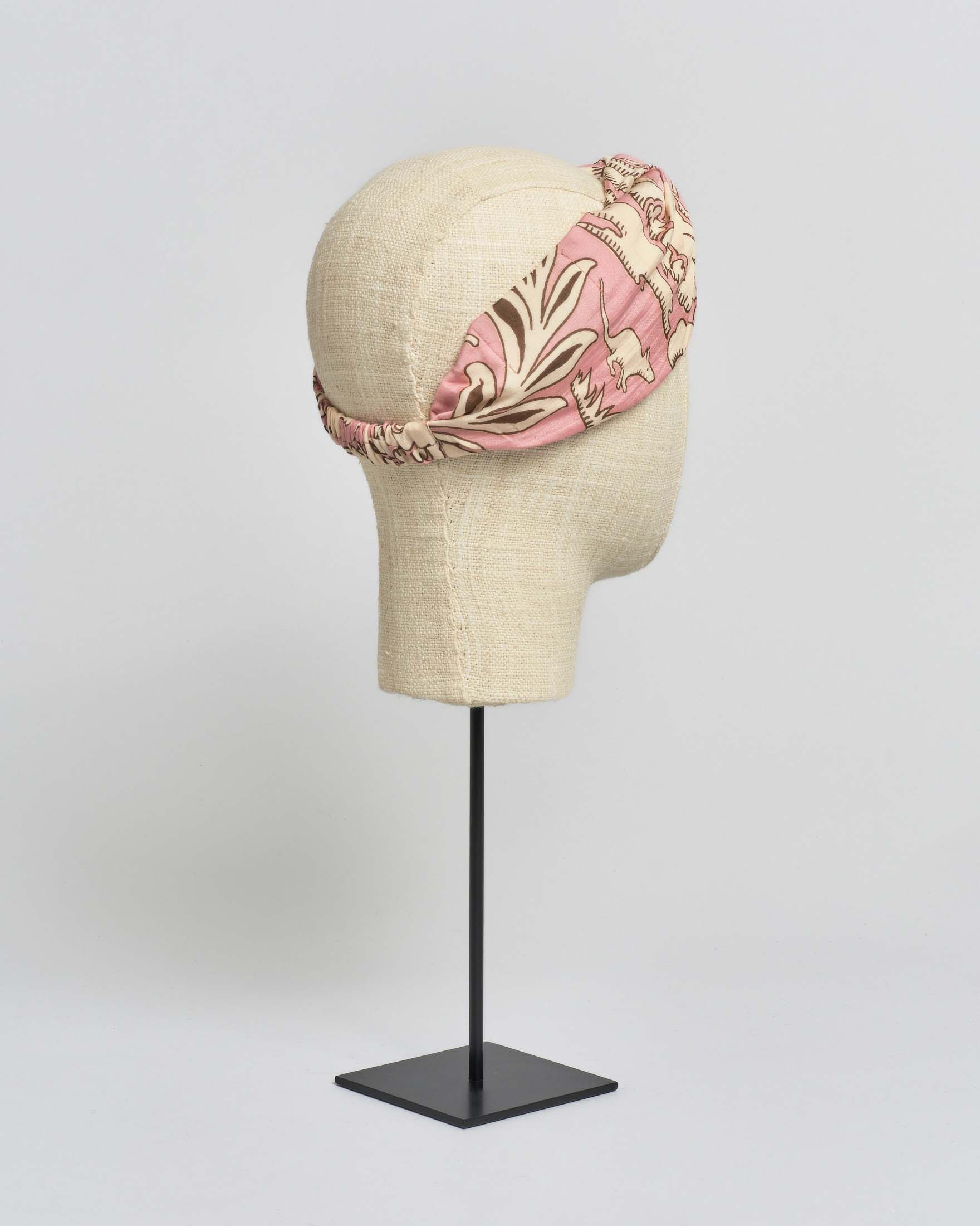 Fascia per capelli beige One Hundred Stars a fantasia ramage rosa in misto modal e cupr image