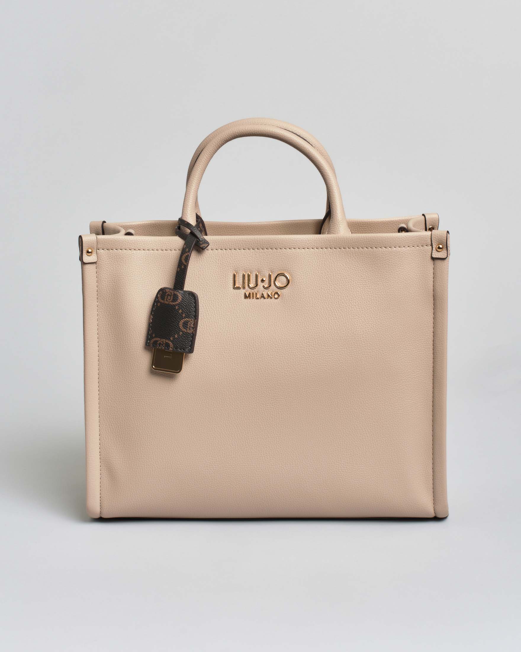 Borsa shopping Liu Jo Accessories beige in similpelle con logo metallico frontale