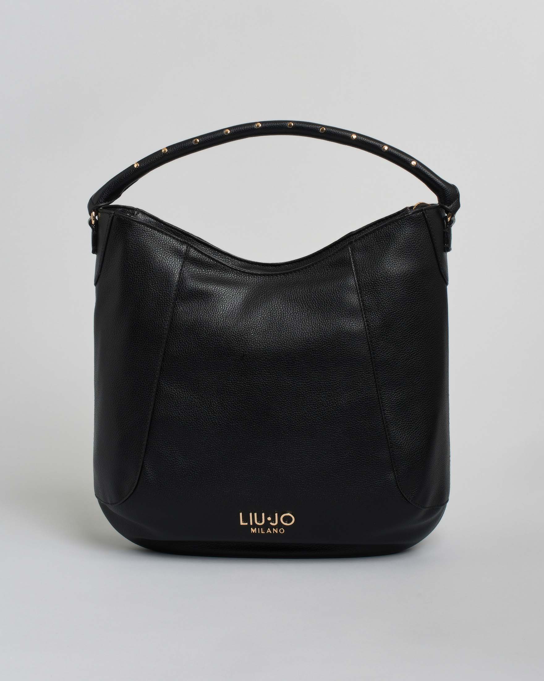 Borsa hobo Liu Jo Accessories nera in similpelle con borchie e logo stampato