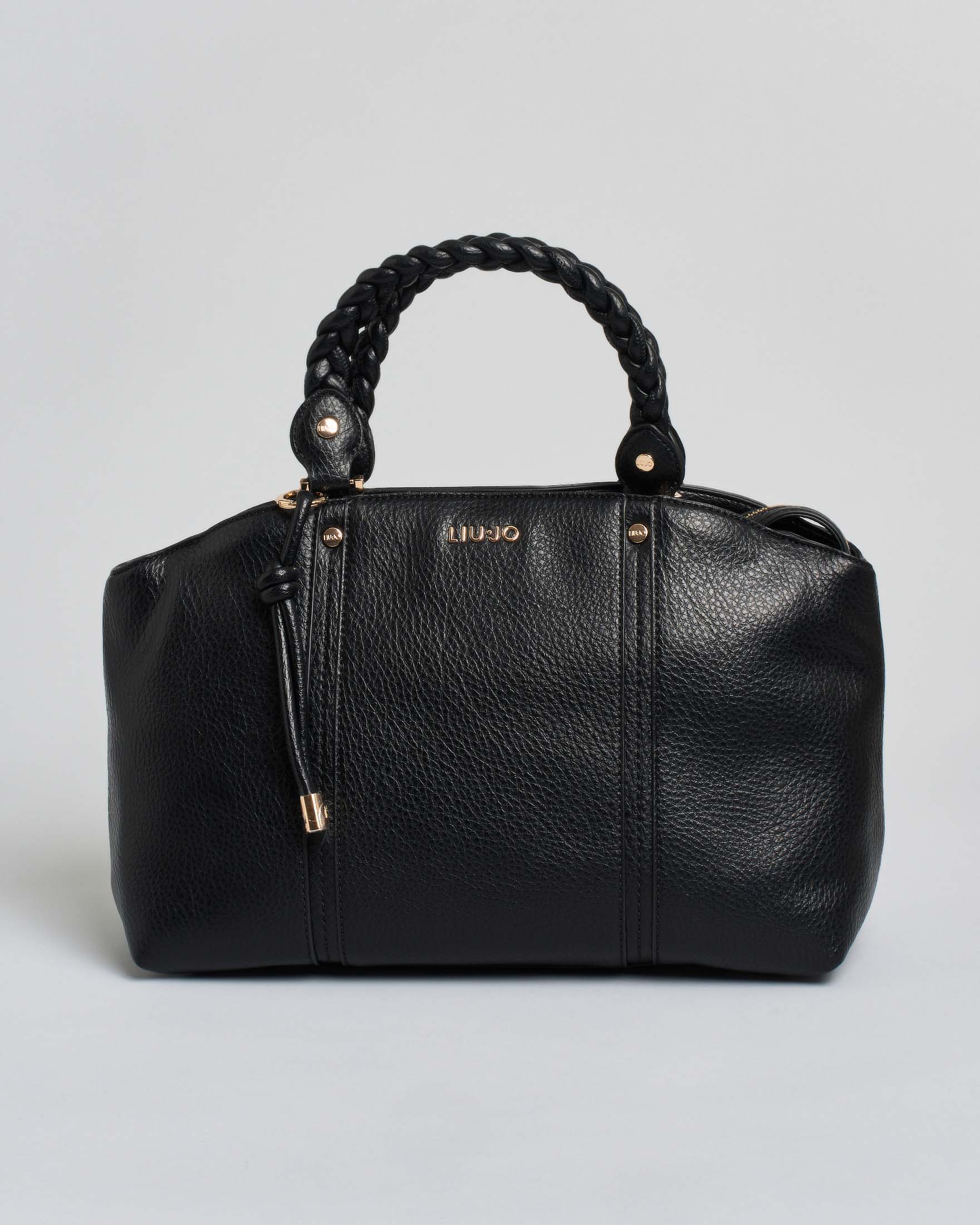 Borsa Liu Jo Accessories nera in similpelle con manici intrecciati e logo applicato