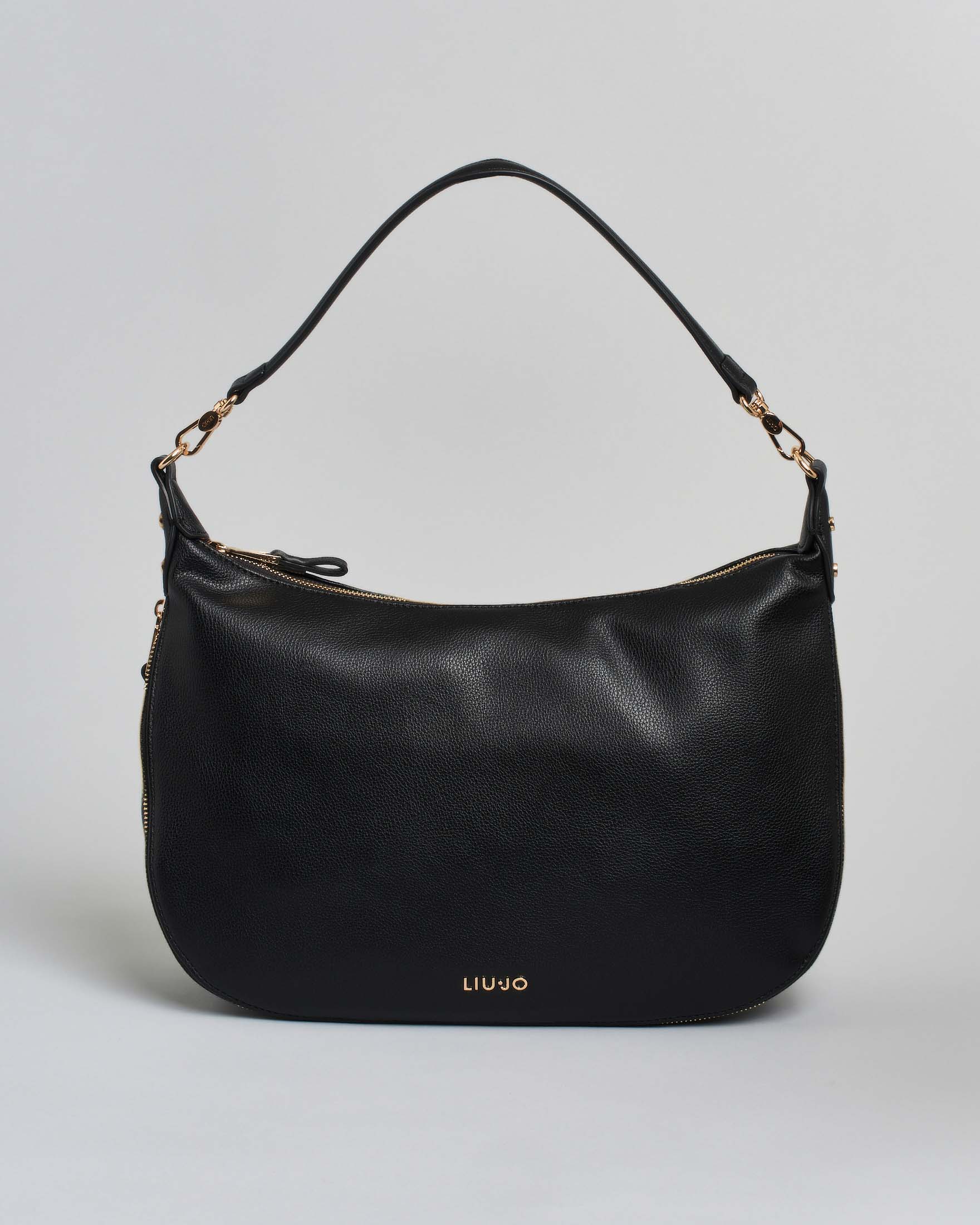 Borsa hobo Liu Jo Accessories nera in similpelle con logo applicato e chiusura zip