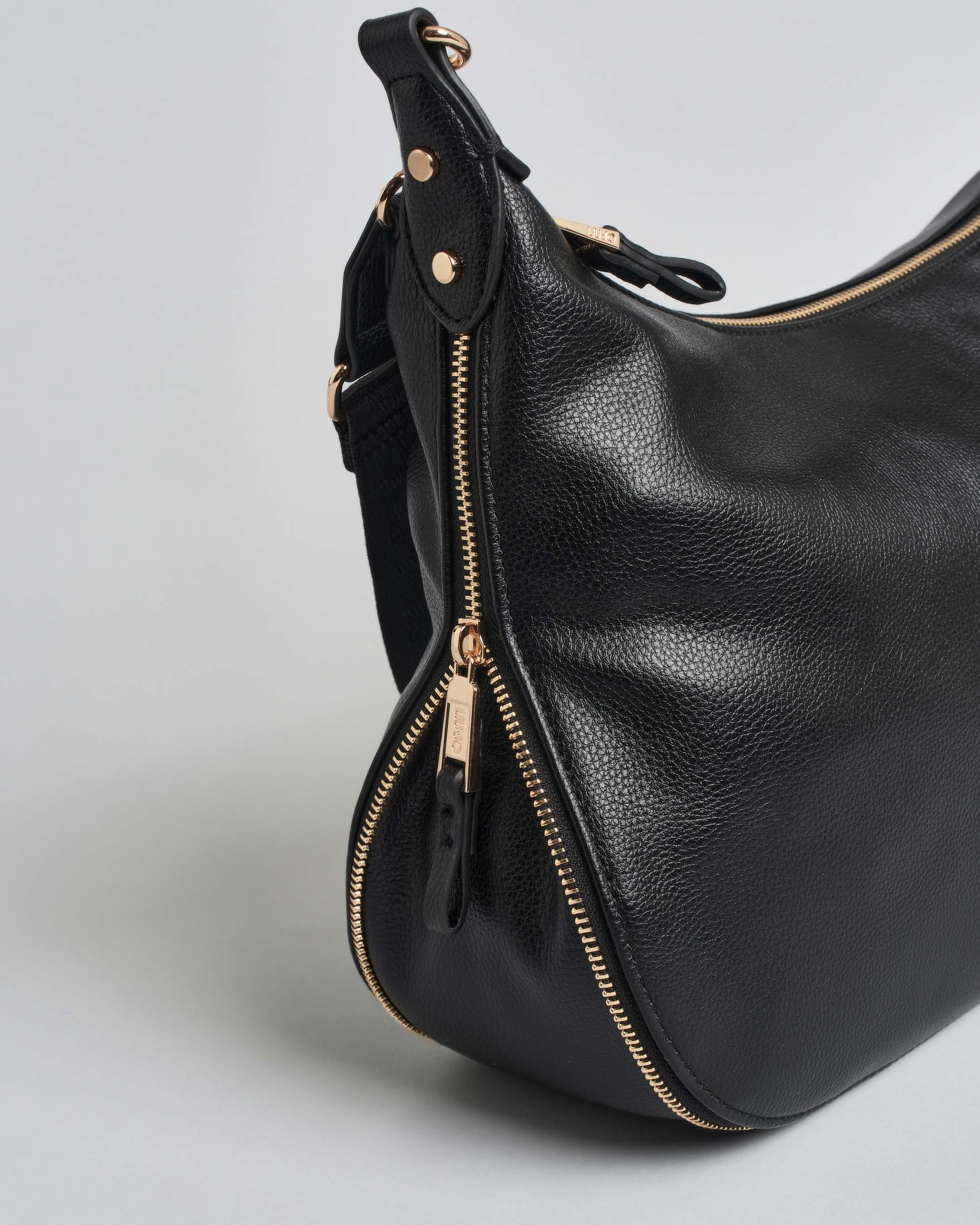 Borsa hobo Liu Jo Accessories nera in similpelle con logo applicato e chiusura zip image