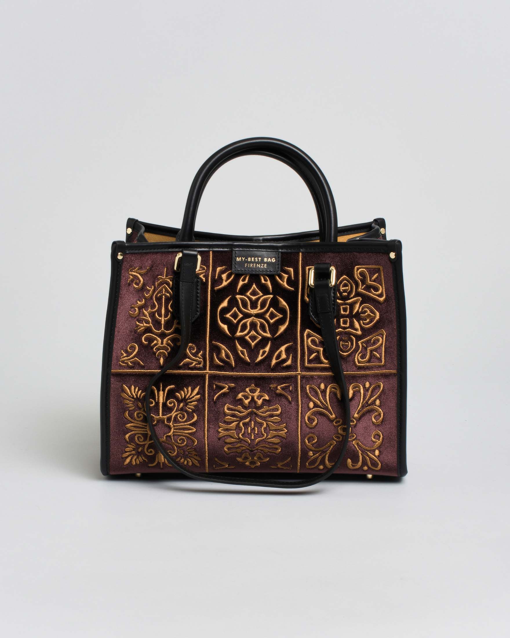 Borsa testa moro misura media My Best Bag in tessuto con ricami a rilievo cammello d'ispirazione orientale