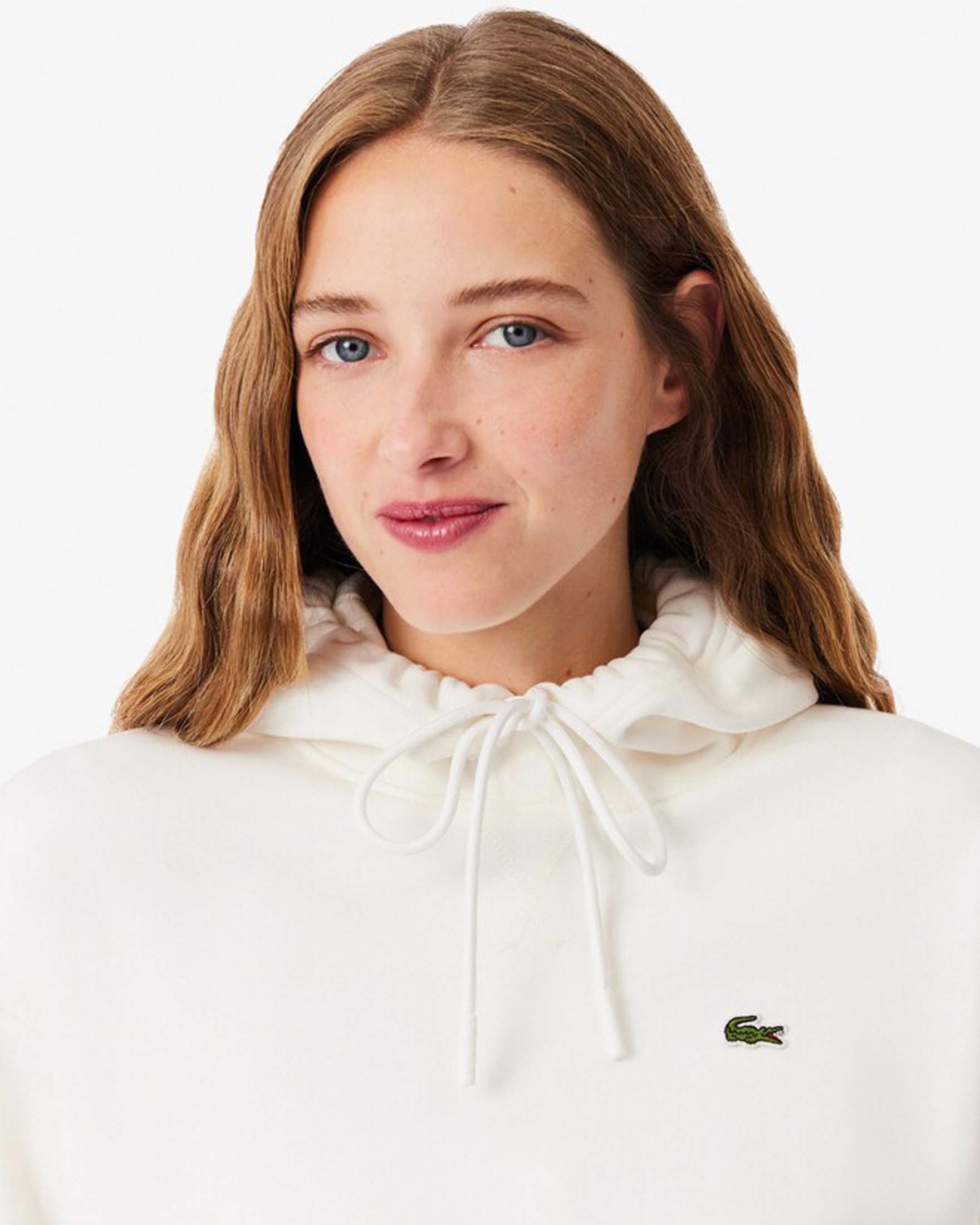 Felpa color panna Lacoste in cotone garzato con logo cucito sul petto image