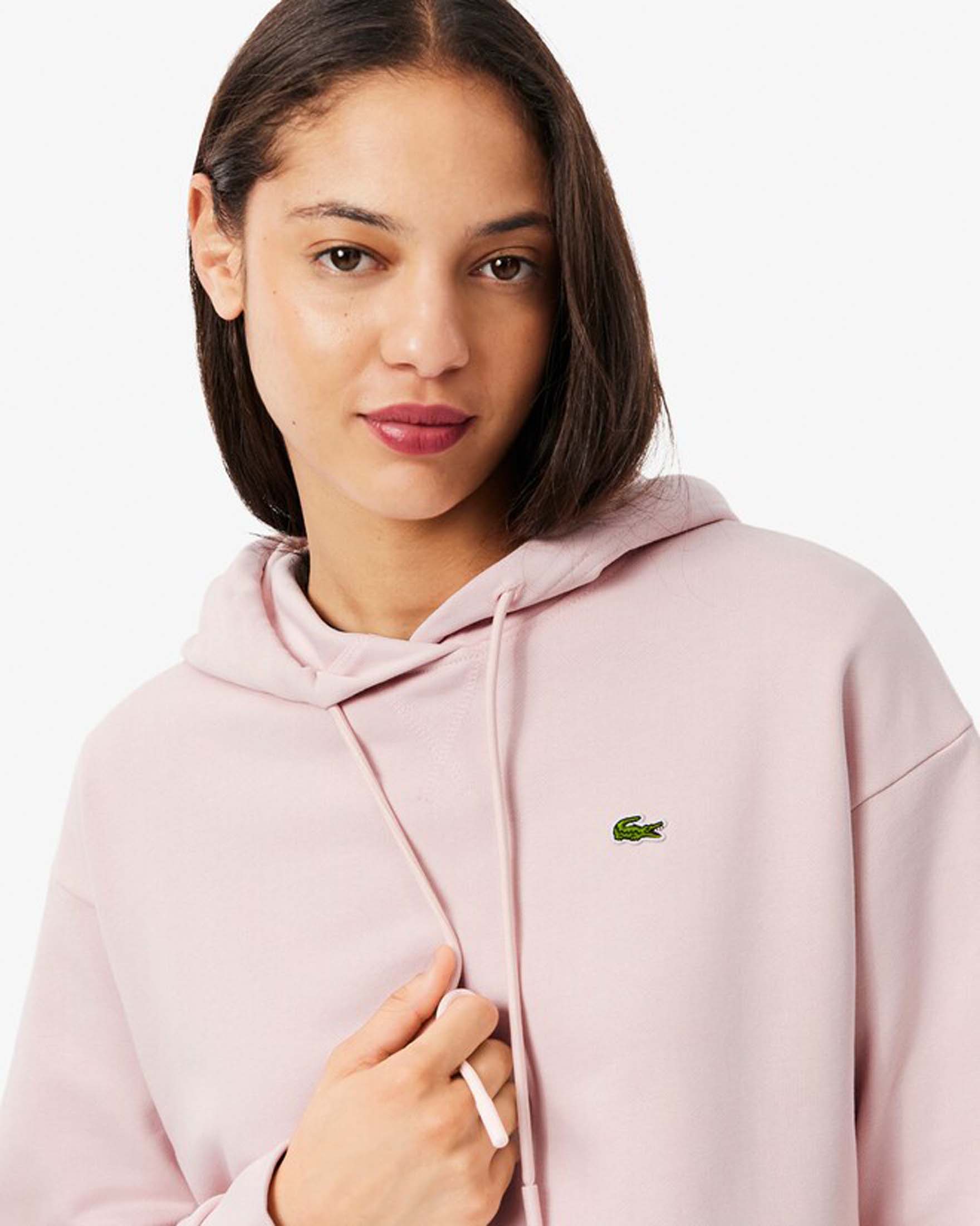 Felpa rosa Lacoste in cotone garzato con logo cucito sul petto image