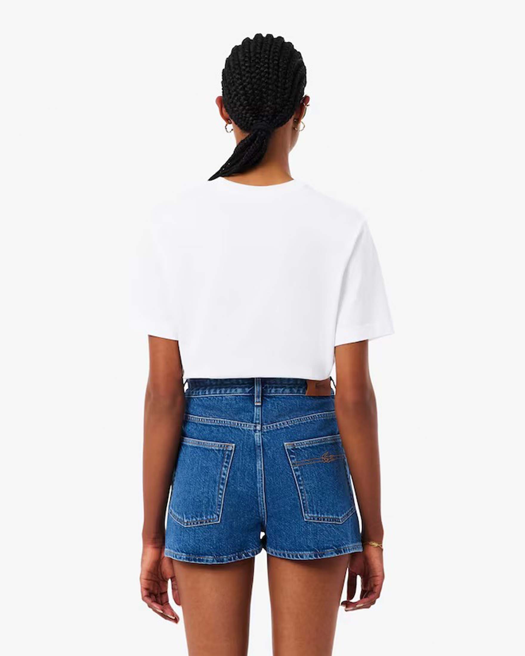 T-shirt bianca Lacoste in cotone con scollo tondo e logo cucito sul petto a contrasto di colore