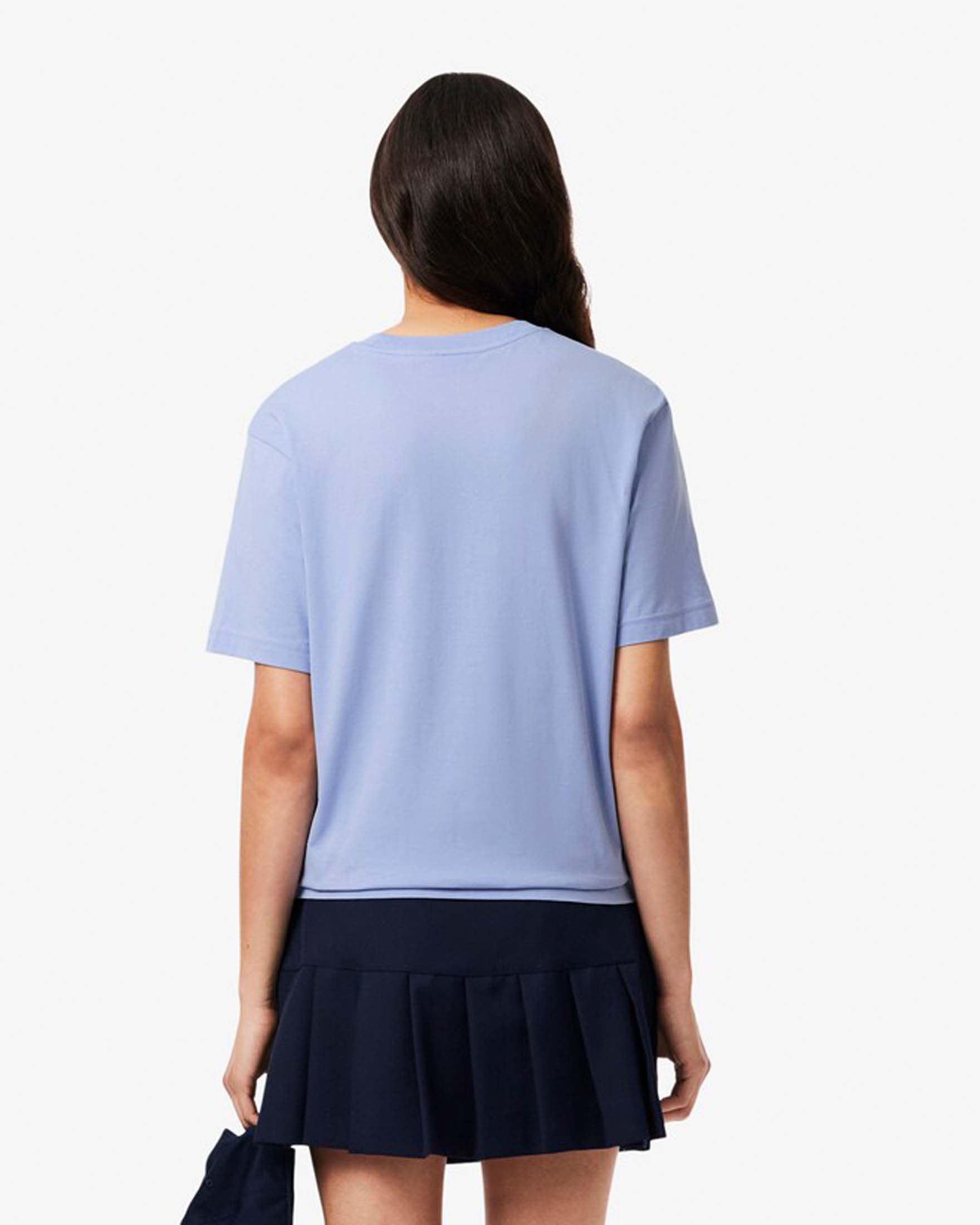 T-shirt color pervinca Lacoste in cotone con scollo tondo e logo cucito sul petto a contrasto di colore