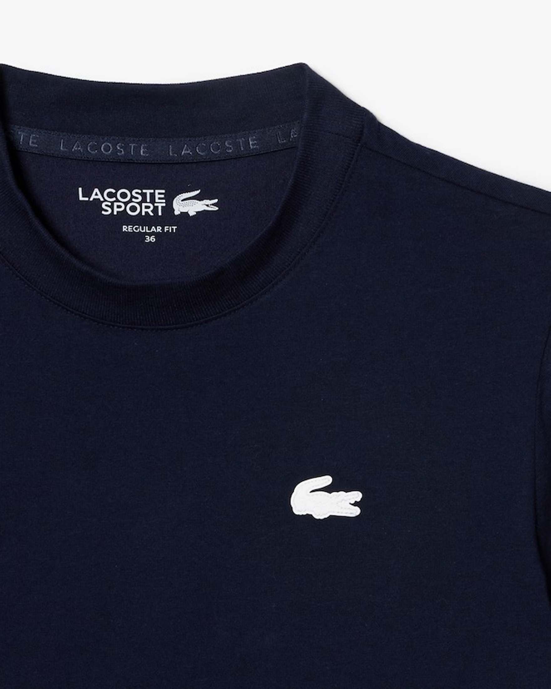 T-shirt blu Lacoste in cotone stretch con scollo tondo e logo bianco gommato cucito sul petto