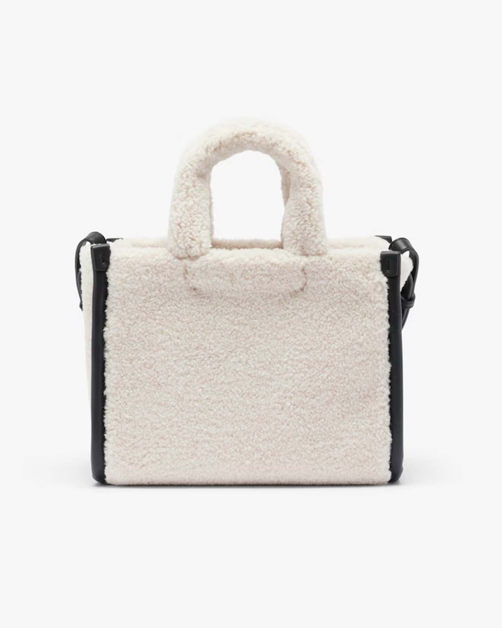 Borsa a mano avorio Lacoste in tessuto teddy con scritta logo a contrasto