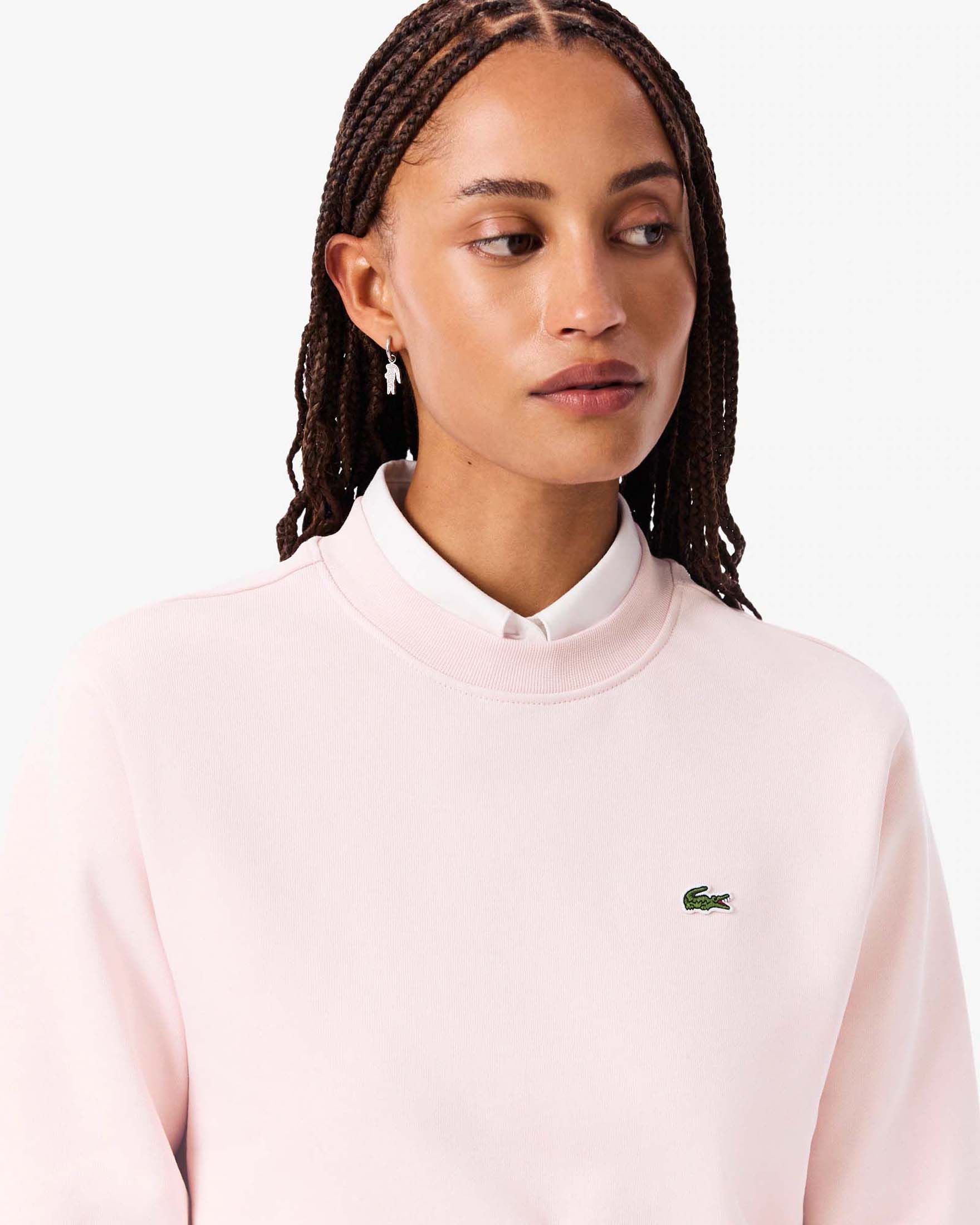 Felpa girocollo rosa Lacoste relaxed fit in cotone garzato con logo cucito sul petto a contrasto di colore image
