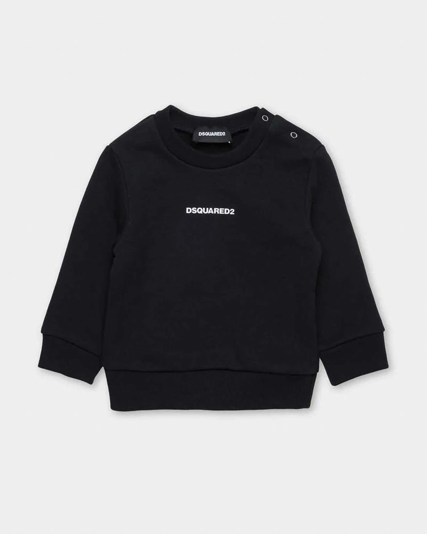 Felpa nera in puro cotone con mini logo bianco