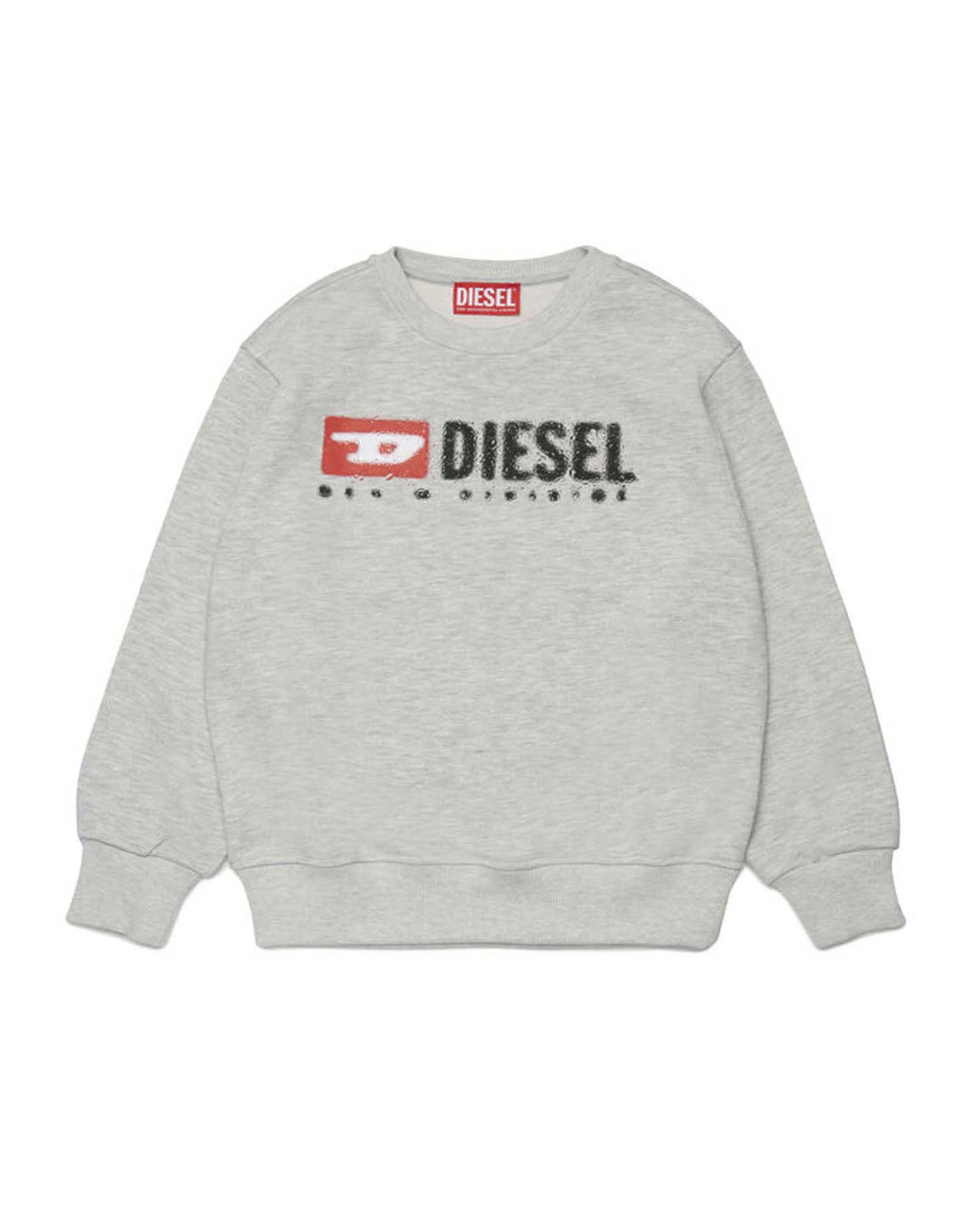 Felpa girocollo grigio in misto cotone con maxi logo effetto pioggia