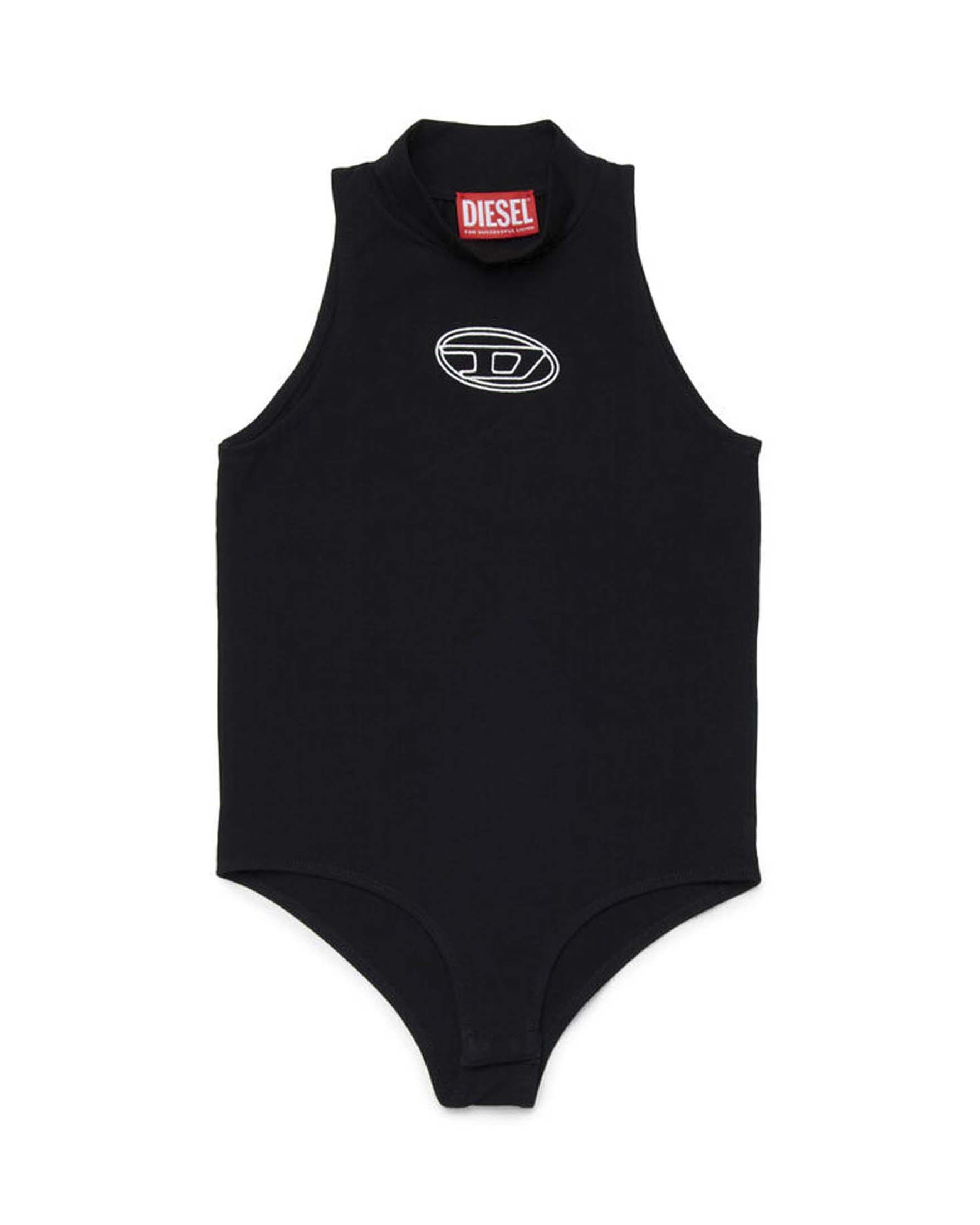 Body nero smanicato in cotone stretch con collo mock