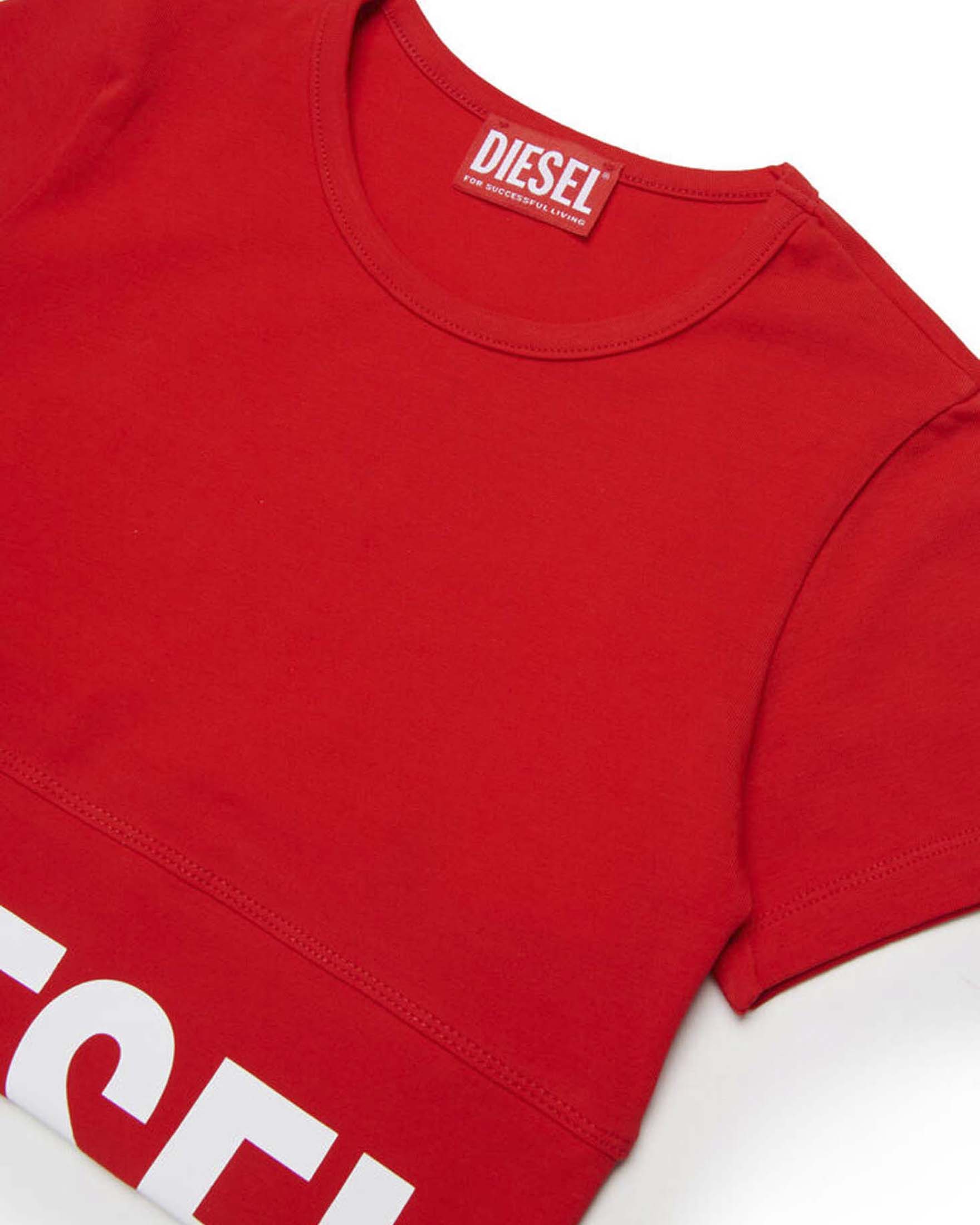 T-shirt Diesel cropped rossa con scritta logo bianca image