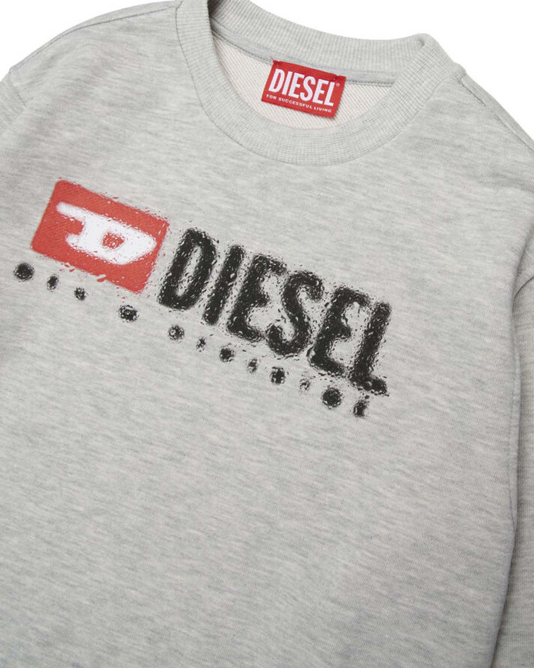 Felpa girocollo Diesel grigio in misto cotone con maxi logo effetto pioggia image