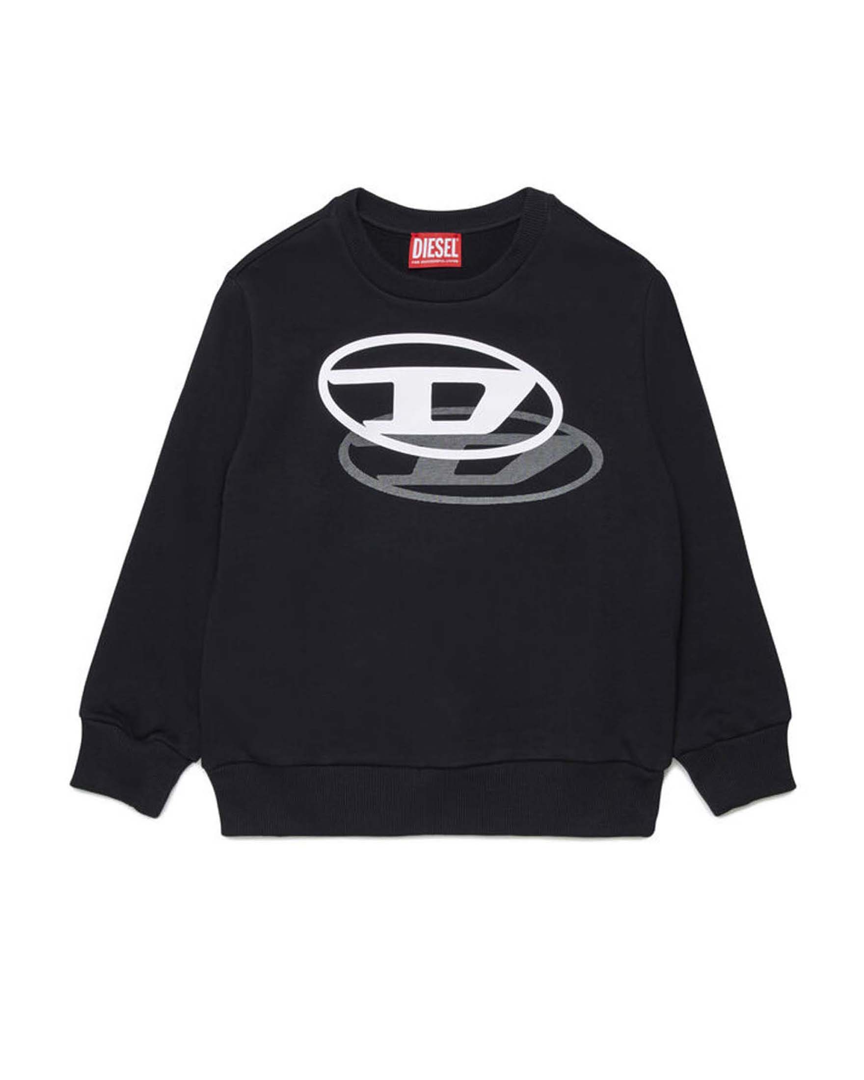 Felpa nera Diesel in misto cotone con logo icon 3D