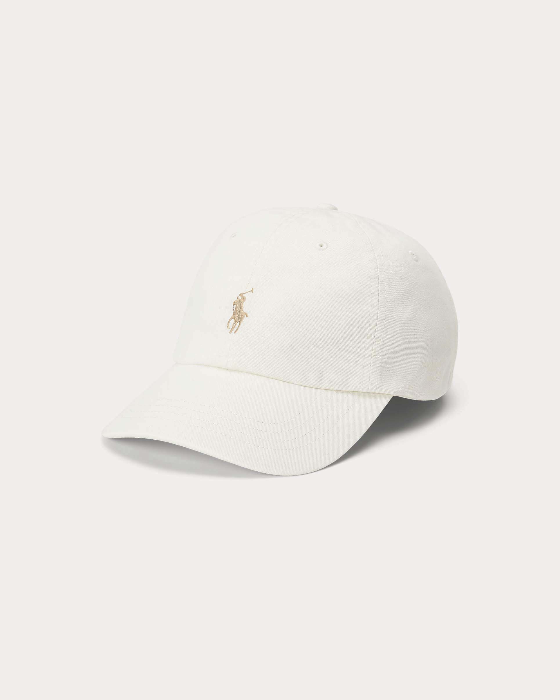 Cappellino bianco Polo Ralph Lauren in cotone con logo ricamato sul frontino a contrasto di colore
